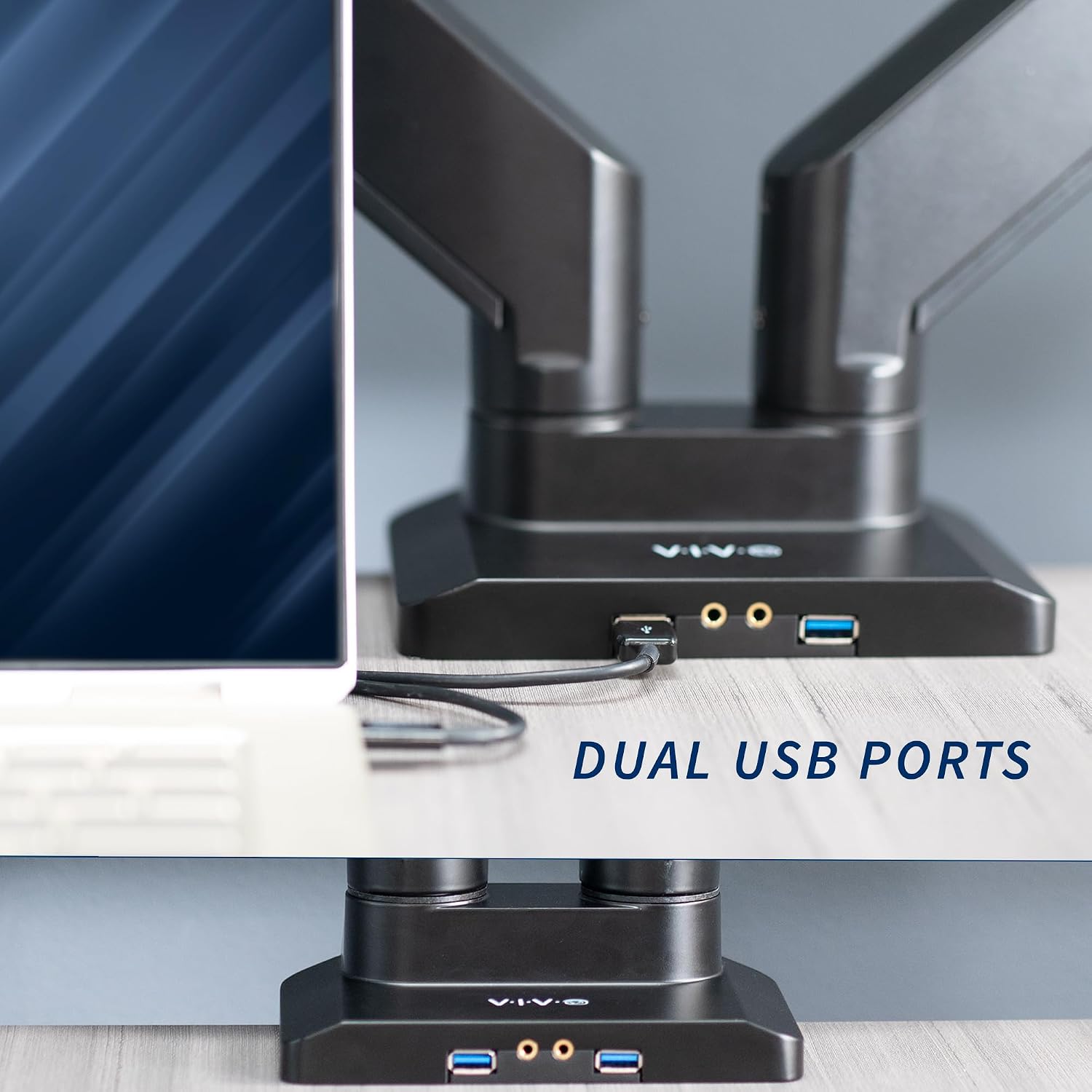 VIVO Premium Aluminum Heavy Duty Arms, Fits 2 Ultrawide Monitors up to 38 inches, Widescreen Dual Monitor Desk Mount with Instant Pneumatic Spring Height Adjustment VESA Stand, USB 3.0, STAND-V102G2U