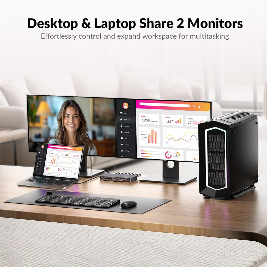 AV Access 8K KVM Switch 2 Monitors 2 Computers for Laptop & Gaming PC/Mac mini, 100W PD, GbE, 4xUSB 3.2 10Gbps USB C Hub, KVM Docking Station Dual Monitor 8K@60Hz/4K@165Hz, Audio, SD, Remote Switch