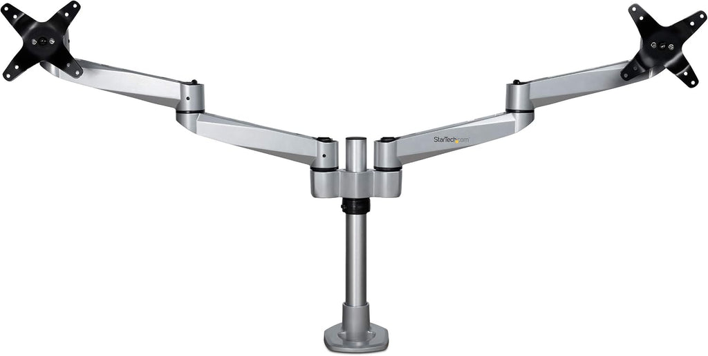 StarTech.com Desk Mount Dual Display Arm, Premium Articulating VESA Mount for Screens up to 27' (17.6lb/8kg), Height Adjustment, Rotate, Tilt, Swivel, Clamp or Grommet Base, TAA
