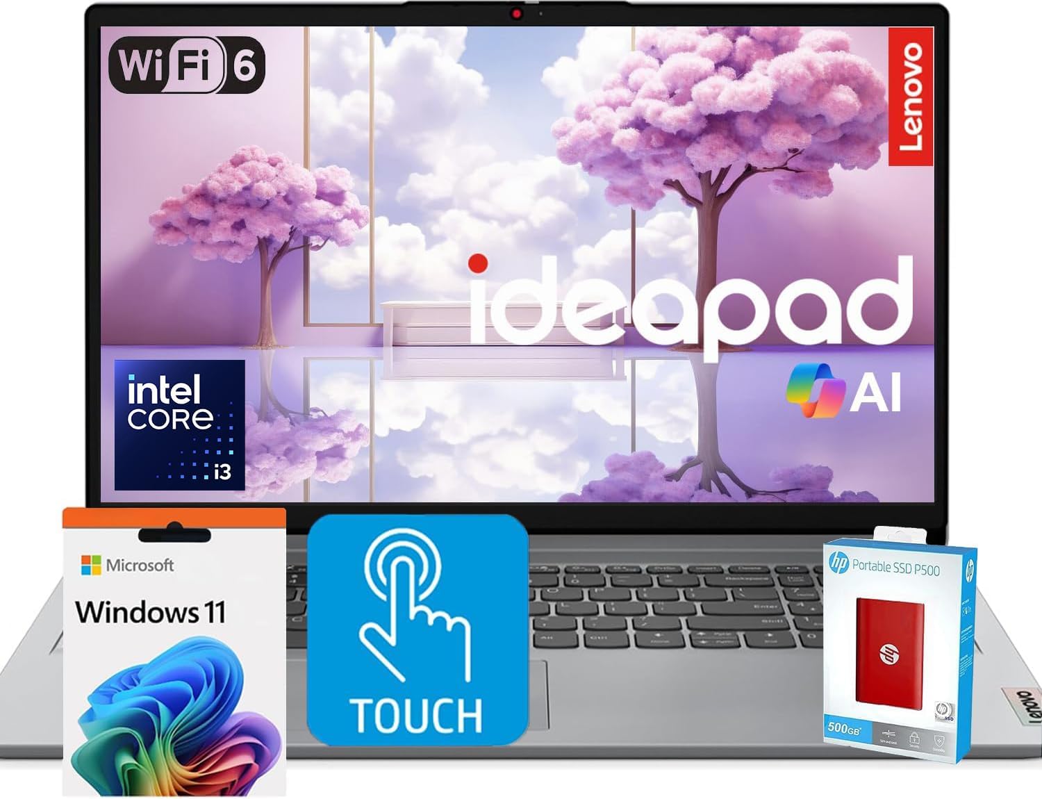 Lenovo IdeaPad Premium Series Laptop • 15.6 FHD Touchscreen • Intel Core i3 6-Core Processor • 40GB RAM • 1.5TB SSD (1TB PCIe SSD withHP P500 512GB Portable SSD) • Copilot & AI Ready • Windows 11