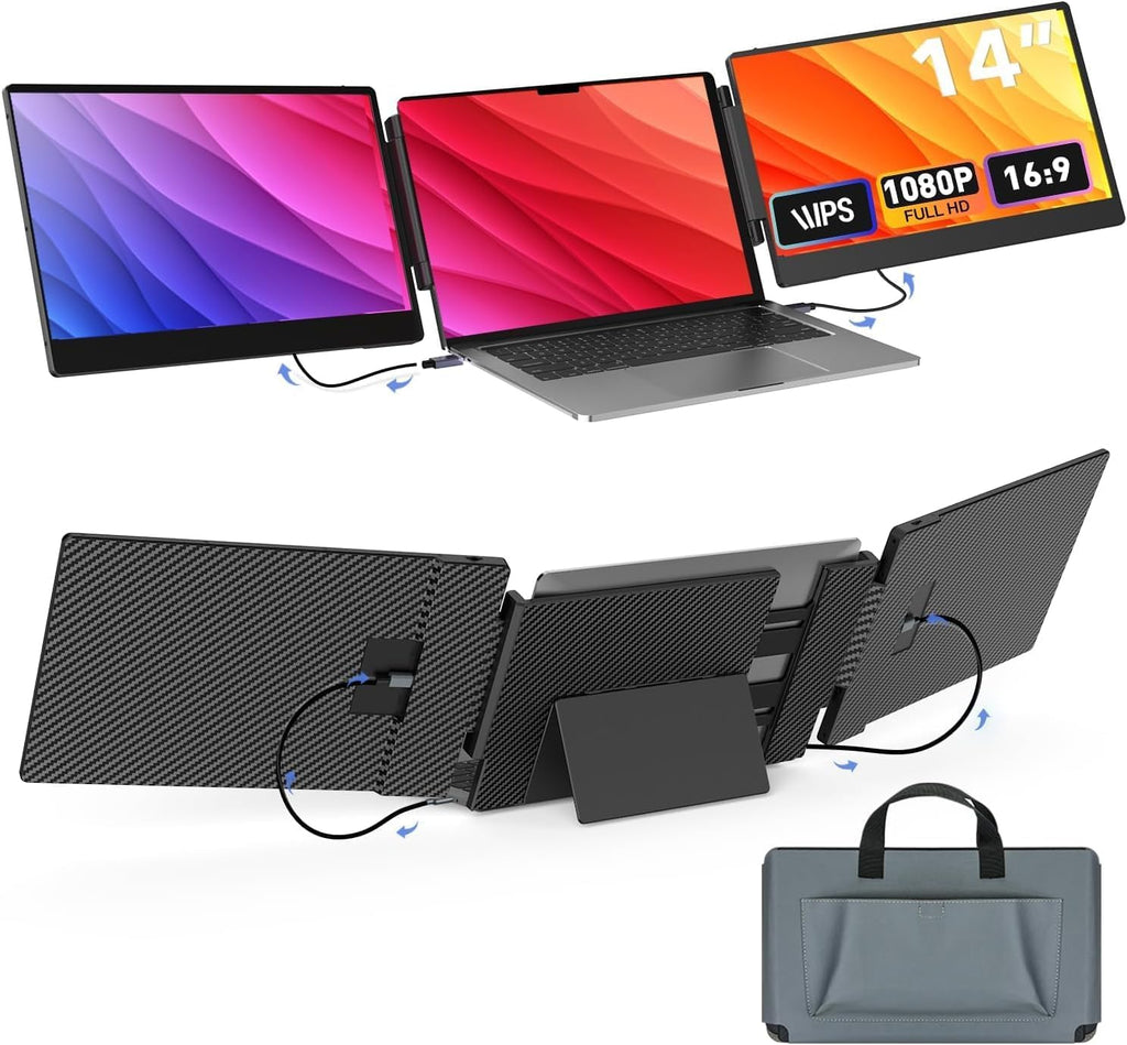 Laptop Screen Extender, 14' FHD 1080P Laptop Monitor Extender, Plug & Play, Updated Alloy Stand, Triple Monitor Compatible with Windows, Mac, Chrome