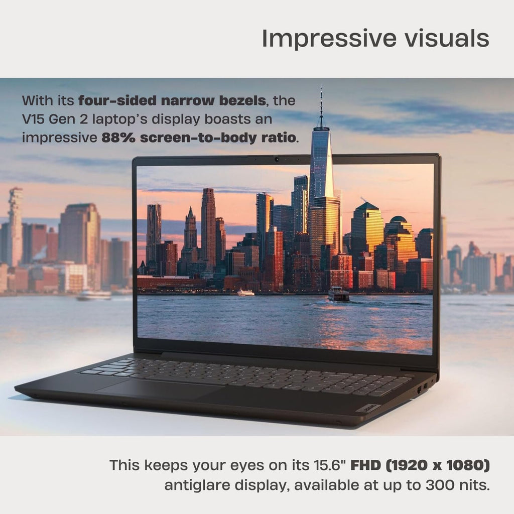 Lenovo V15 G2 Laptop, 15.6' FHD Screen, Intel Dual-core Processor, 16GB RAM, 1TB SSD, Webcam, HDMI, Wi-Fi, Windows 11 Home, Black