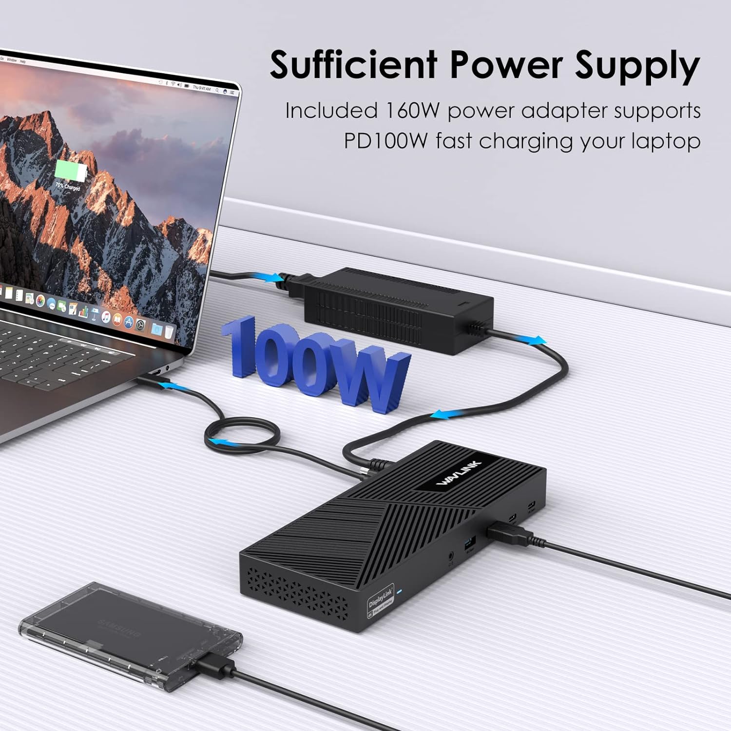 WAVLINK DisplayLink Docking Station Triple Monitor 4K@60Hz for 3 Monitors, 100W Charging for Thunderbolt 5/4/3, USB C M1-M5 Mac/MacBook Neo/Windows- 3 HDMI, 2 DP, 6 USB Ports, 160W Power, LAN, Audio