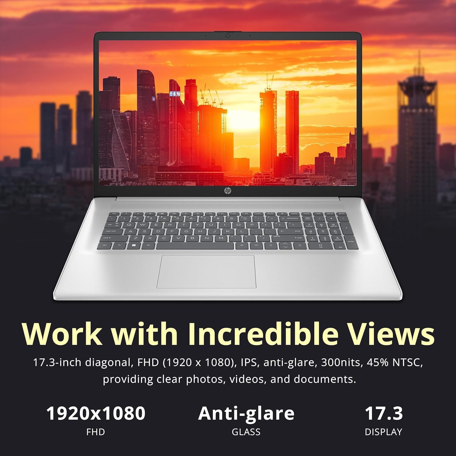 HP 17.3' FHD Laptop for Business and Students - with External CD/DVD Drive & Office Lifetime License, AMD Ryzen 5 7430U (6-core), 250 Nits IPS Display, Webcam, Wifi6, Win 11 Pro (16GB RAM | 512GB SSD)