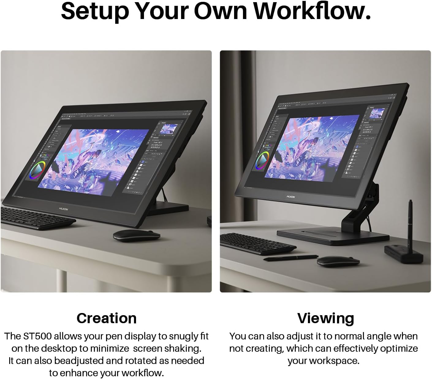 HUION Stand, Single Monitor Arm for 17-32 inch Screens, Holds up to 22 lbs, Adjustable Monitor Mount with Gas Spring Full Motion, VESA 75x75 & 100x100mm