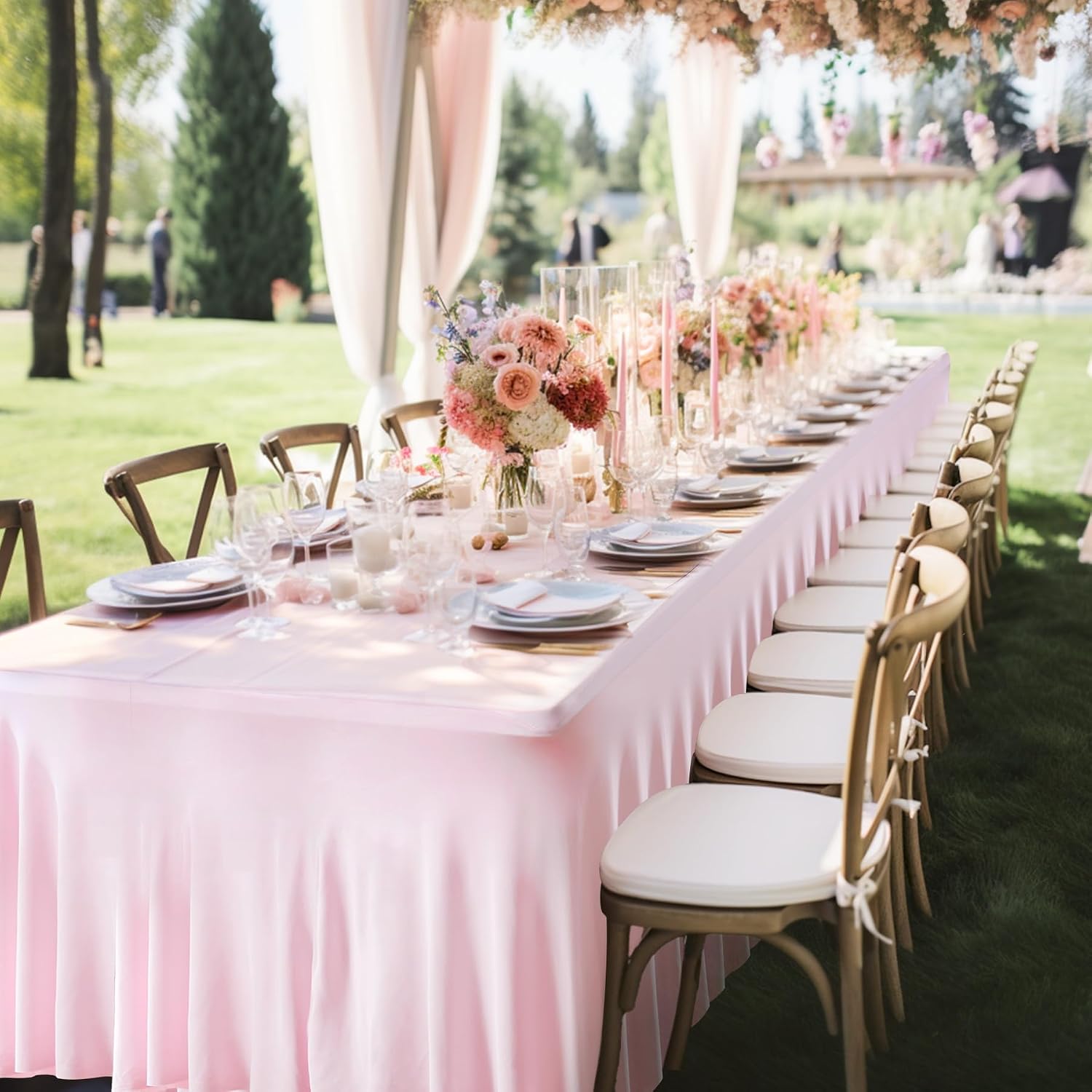 6 Packs Baby Pink Spandex Tableclothes for 8 Foot Rectangle Table, Spandex Table Covers 8FT Stretch Table Skirts Rectangle Wrinkle Free Fitted Table Cover for Event, Wedding, Banquet & Parties