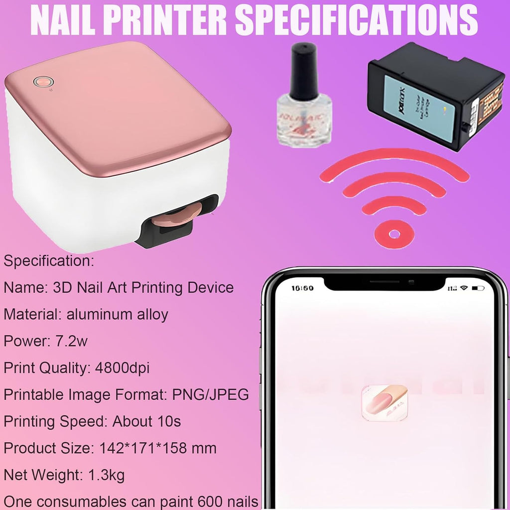 Protable 3D Nail Art Printer - 2026 DIY Nail-Art Machine, 4800dpi APP Control Nail Printing, Automatically Recognize Nail-Shape,Fast Drawing in 10S,for Girls' Home Nails,Weddings,Studio