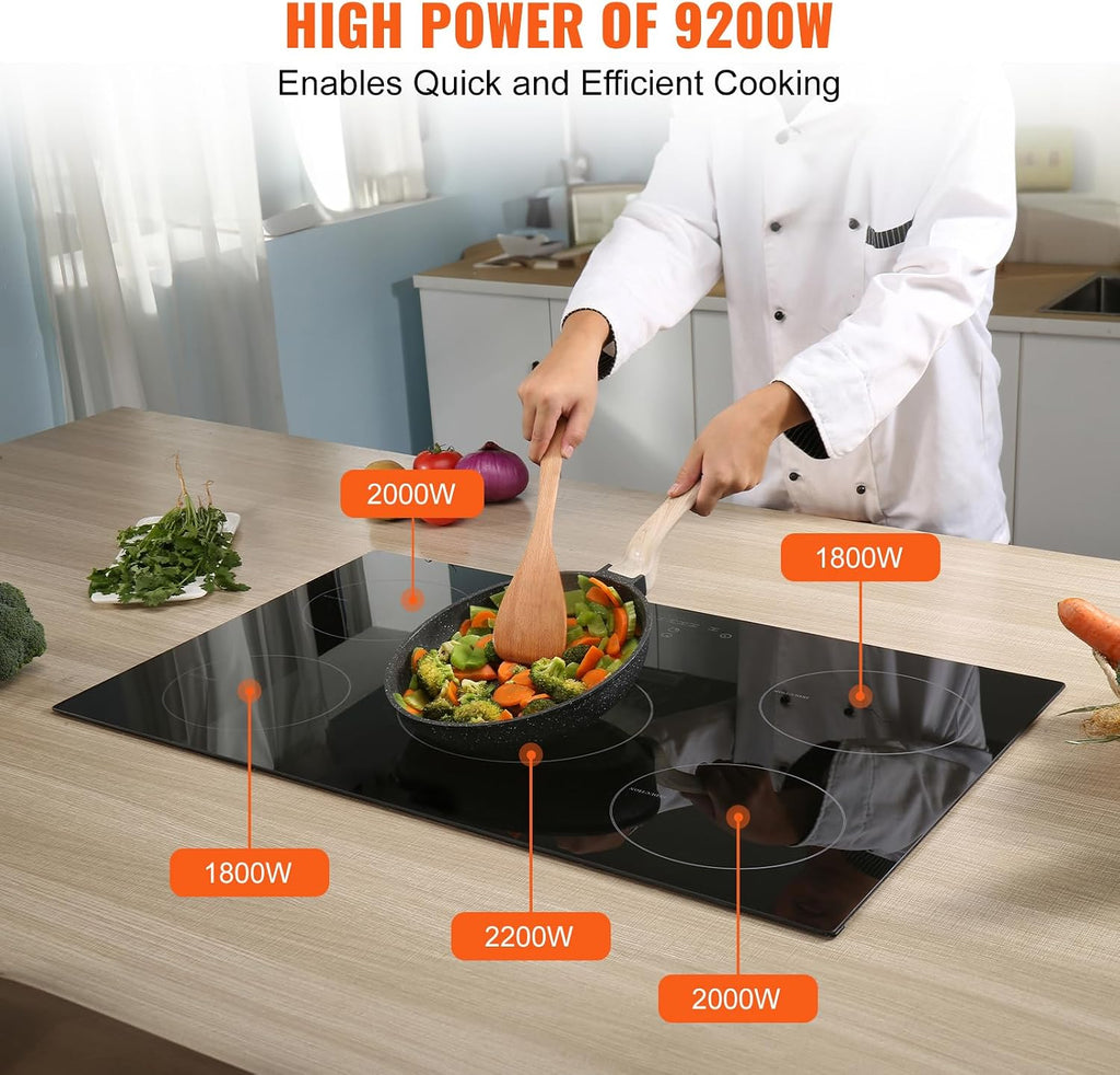 Happybuy Electric Cooktop, 5 Burners, 30'' Induction Stove Top, Built-in Magnetic Cooktop 9200W, 9 Heat Levels, LED Touch Control with Child Lock & Overheat Protection
