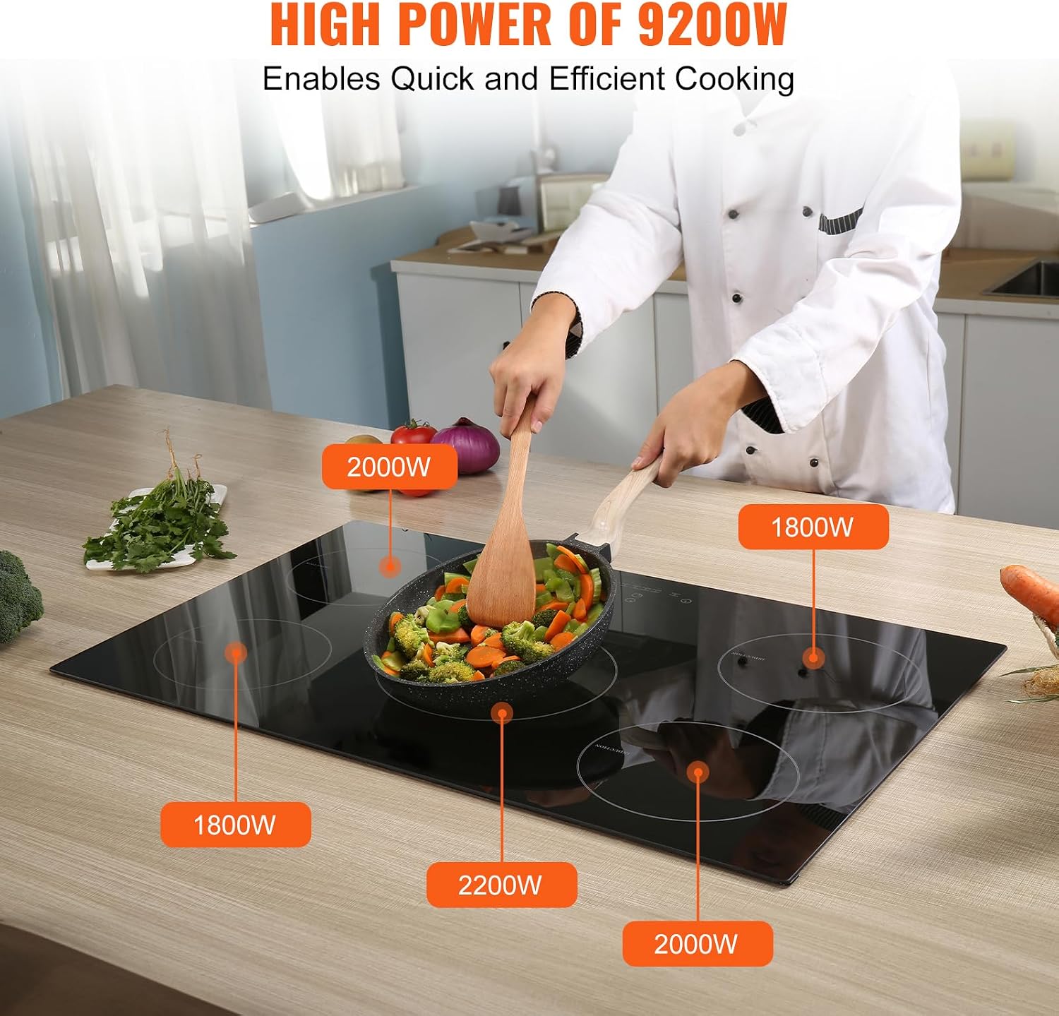 Happybuy Electric Cooktop, 5 Burners, 30'' Induction Stove Top, Built-in Magnetic Cooktop 9200W, 9 Heat Levels, LED Touch Control with Child Lock & Overheat Protection