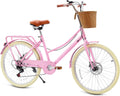 DEYGIA Kids Bike, Retro Cruiser Bike for Girls, 20 24 Inch 7-Speed Kids Bicycles for Ages 6-14 Girls Youth with Rattan Basket, Dual-Disc Brake Carbon Steel Frame Lightweight Bicycle, Multiple Colors