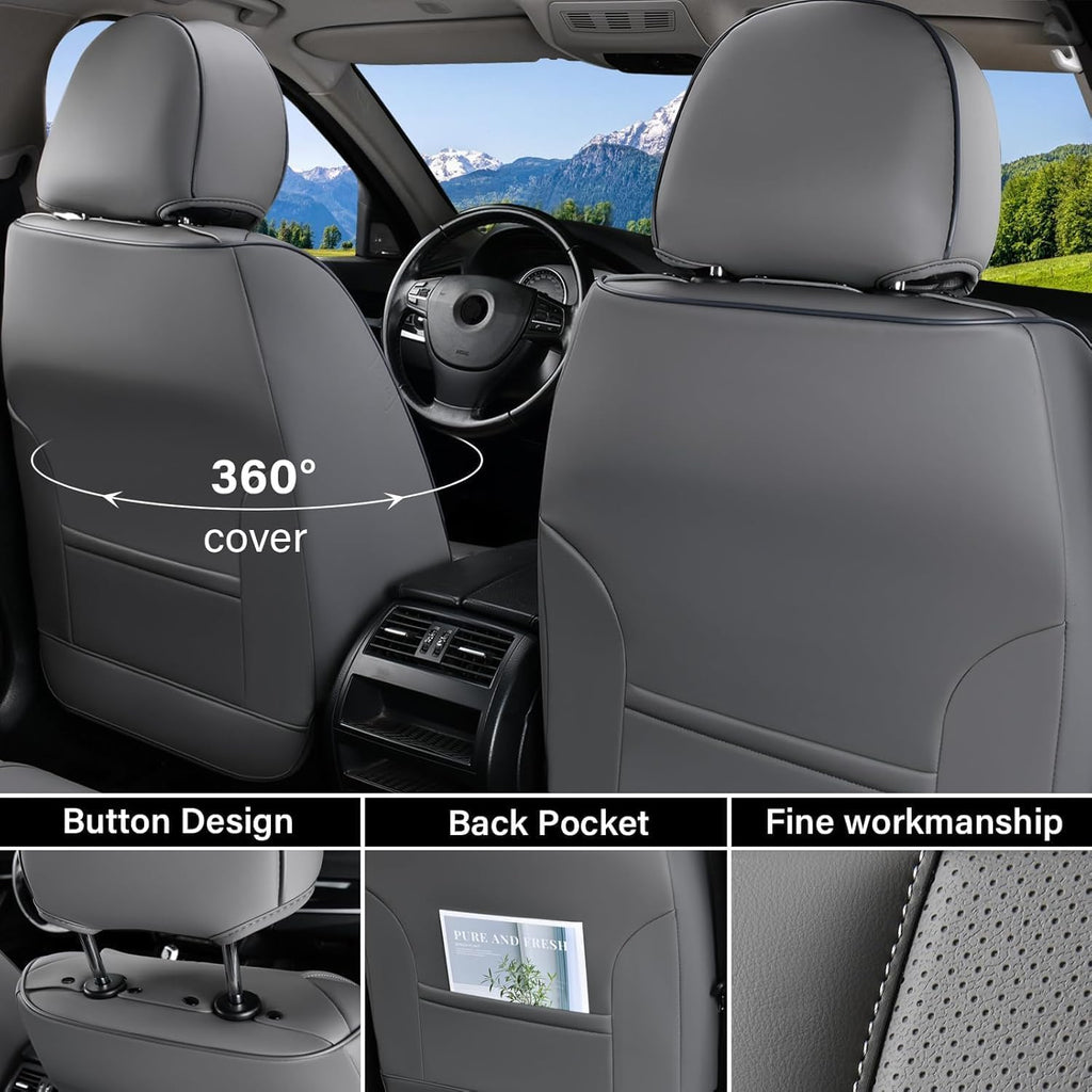 Coverado Universal Seat Covers Front, 2-Pack Waterproof Seat Covers for Cars, Universal Nappa Leather Car Seat Covers with Head Pillow, Auto Protectors Fit for Most Sedans SUV Pick-up Truck-Gray