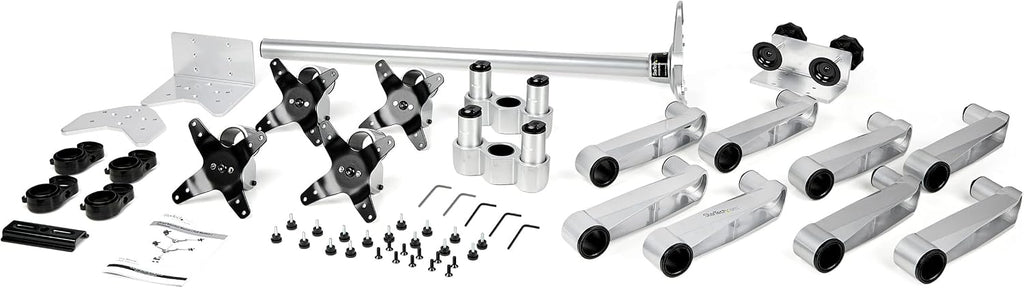 StarTech.com Desk Mount Quad Monitor Arm, Premium Articulating VESA 4X Monitor Mount 2x2 up to 30' (24.8lb/11.3kg), Height Adjustable Pole, Tilt Swivel Rotate, Clamp or Grommet Base, TAA