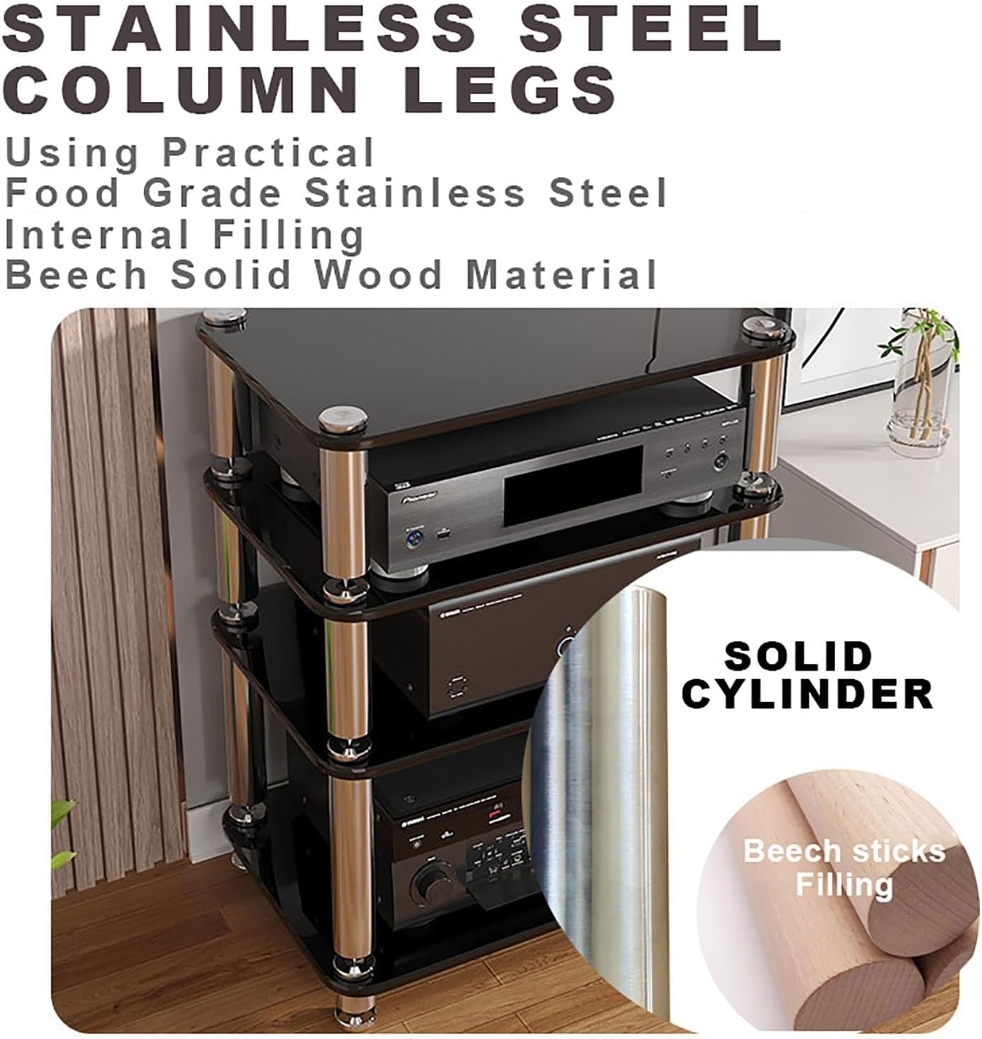 Audio Rack,Gaming Shelf,AV Media Stand Corner Shelf,DVD Shelf,CD Display Cabinet,Entertainment Stand,Rack Audio Tower,Record Player Stand,for Living,Gaming,Recording Room.(Black,60x48x57cm)