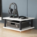 Portable AV Component Stand, Audio Tower Rack, Media Storage Shelf, Stereo Cabinet Organizer, Metal Carbon Steel Frame, Desktop Entertainment Center, White, 5.9in Height