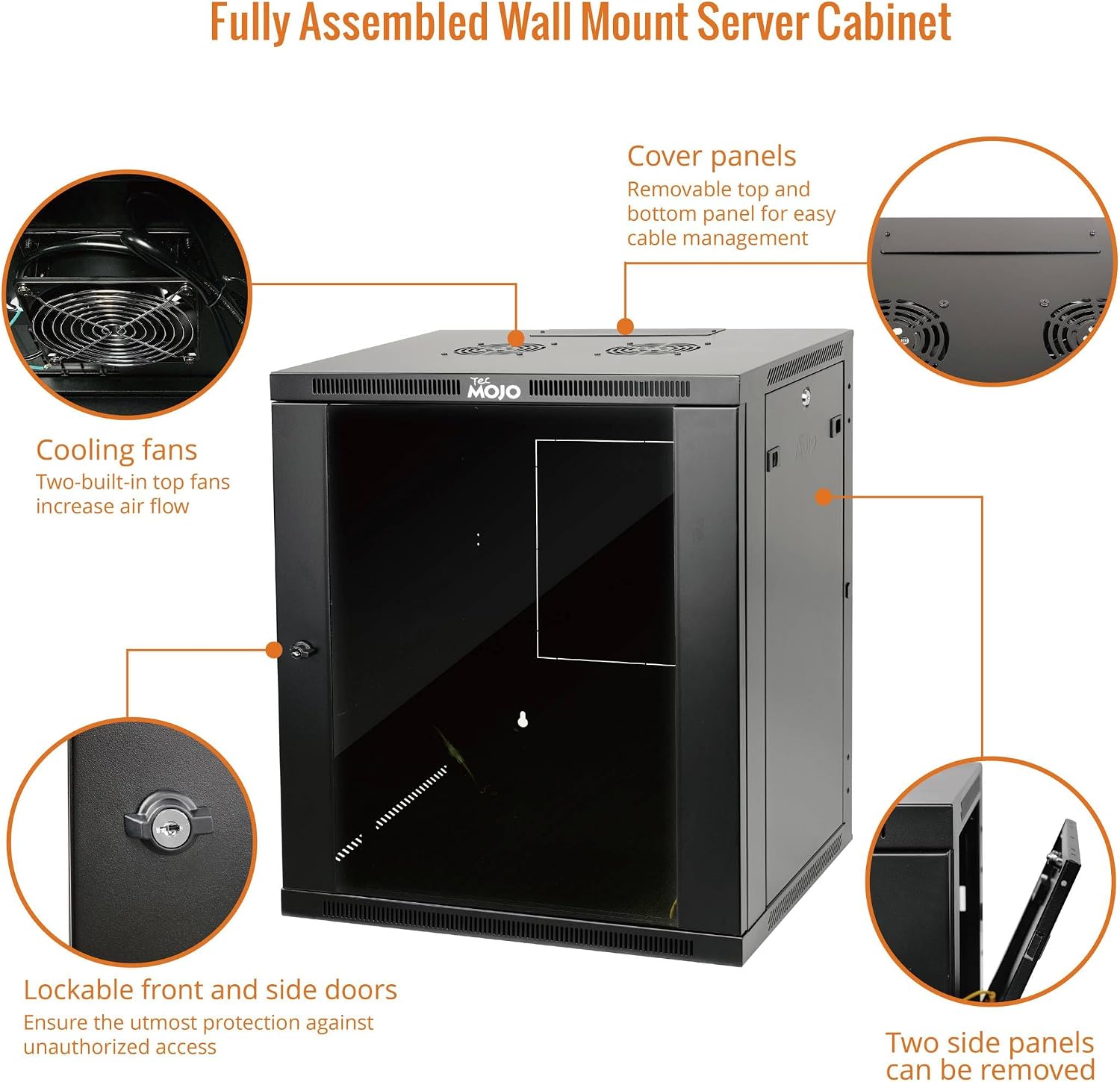Tecmojo 15U Wall Mount Rack,15U Rack 17.7 Inch Depth,Hold Up to 176 Lbs,Enclosed Wall Mount Rack Kit for 19 Inch Network,Server and AV Gear,Glass Door(Elite Collection)