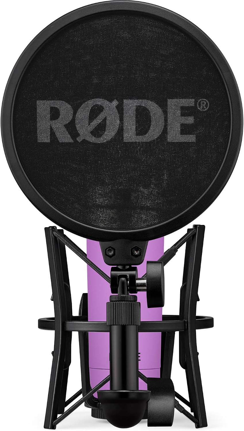 Rode NT1 Signature Series - Purple Condenser Microphone with SM6 Shockmount, Tripod Base Microphone Stand and Pop Filter