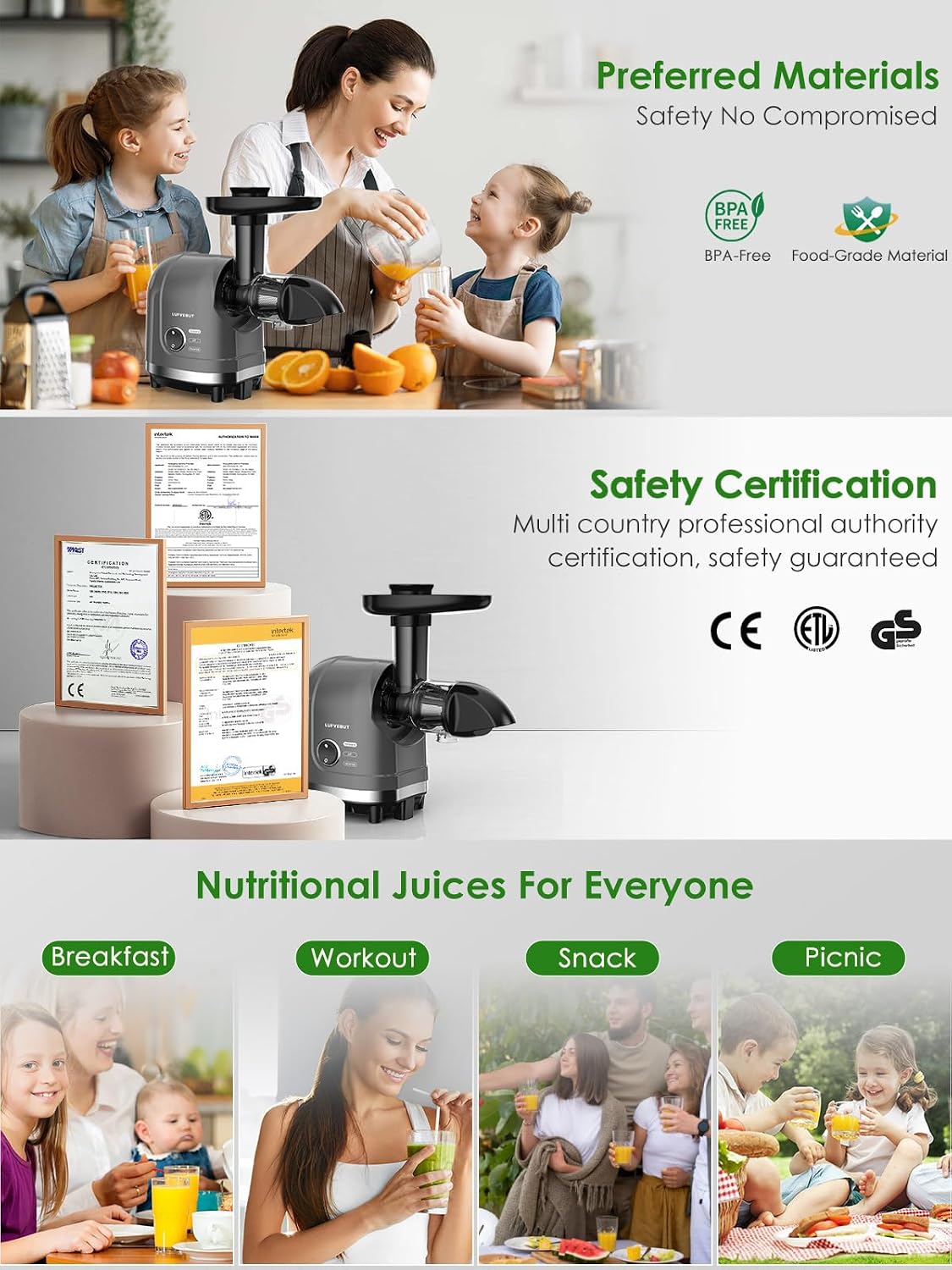 Slow Juicer for Celery Ginger Beet Carrot, Masticating Cold Press Juicer 200W Motor, Pulp Separated, East to Clean Dishwasher Safe, BPA Free, Juicer Machine Vegetable & Fruit