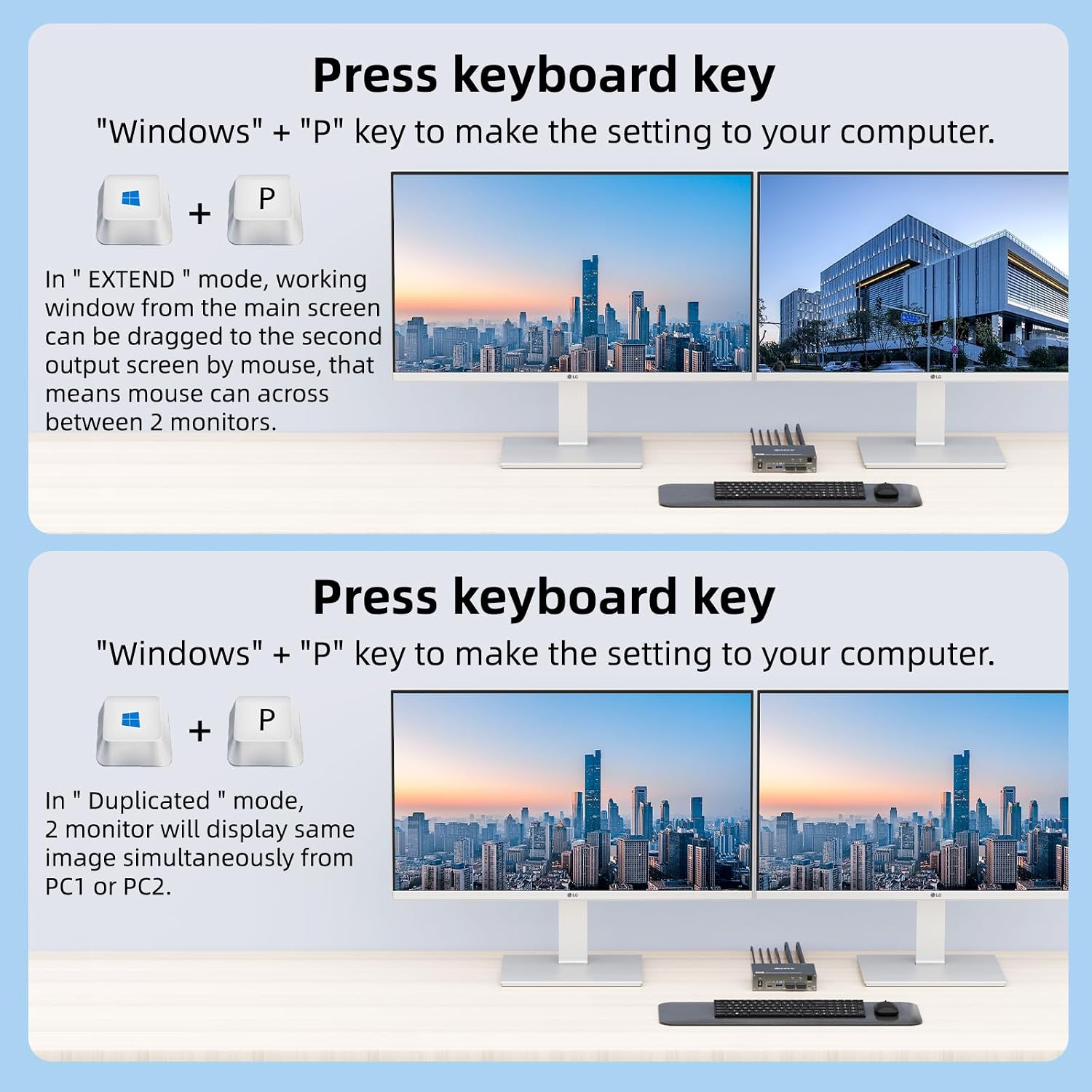 KCEVE KVM Switch 2 Monitors 2 Computers USB C HDMI, Dual Monitor USB 3.0 USB Typc C KVM Switcher Supports 4K@60Hz for 2 Computers Share Keyboard, Mouse and Monitor