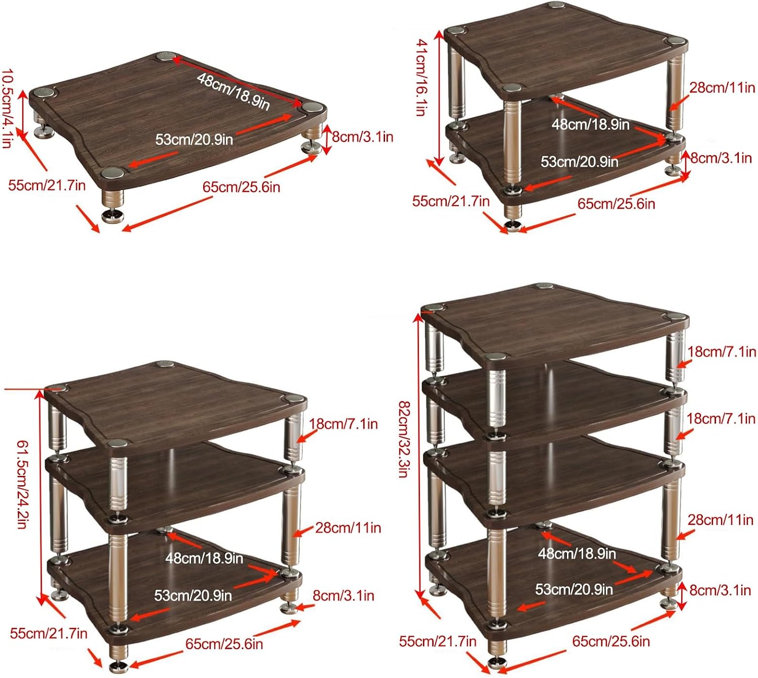 Stereo Racks and Stands AV Media Stand Audio Shelf, CD Rack Entertainment Stereo Component Organizer, for Home/Office/Theater Corner Entertainment Center(Brown,61.5cm/24.2in)