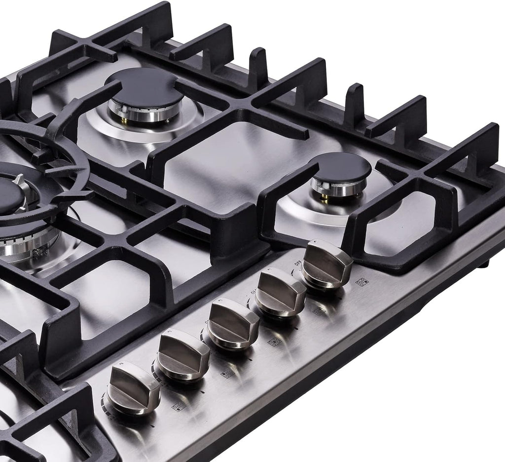 30 Inch Gas Cooktop Stainless Steel 5 Burners Stovetop Dual Fuel Gas Hob NG/LPG Convertible Gas Cooktop HF57013 Stainless Steel