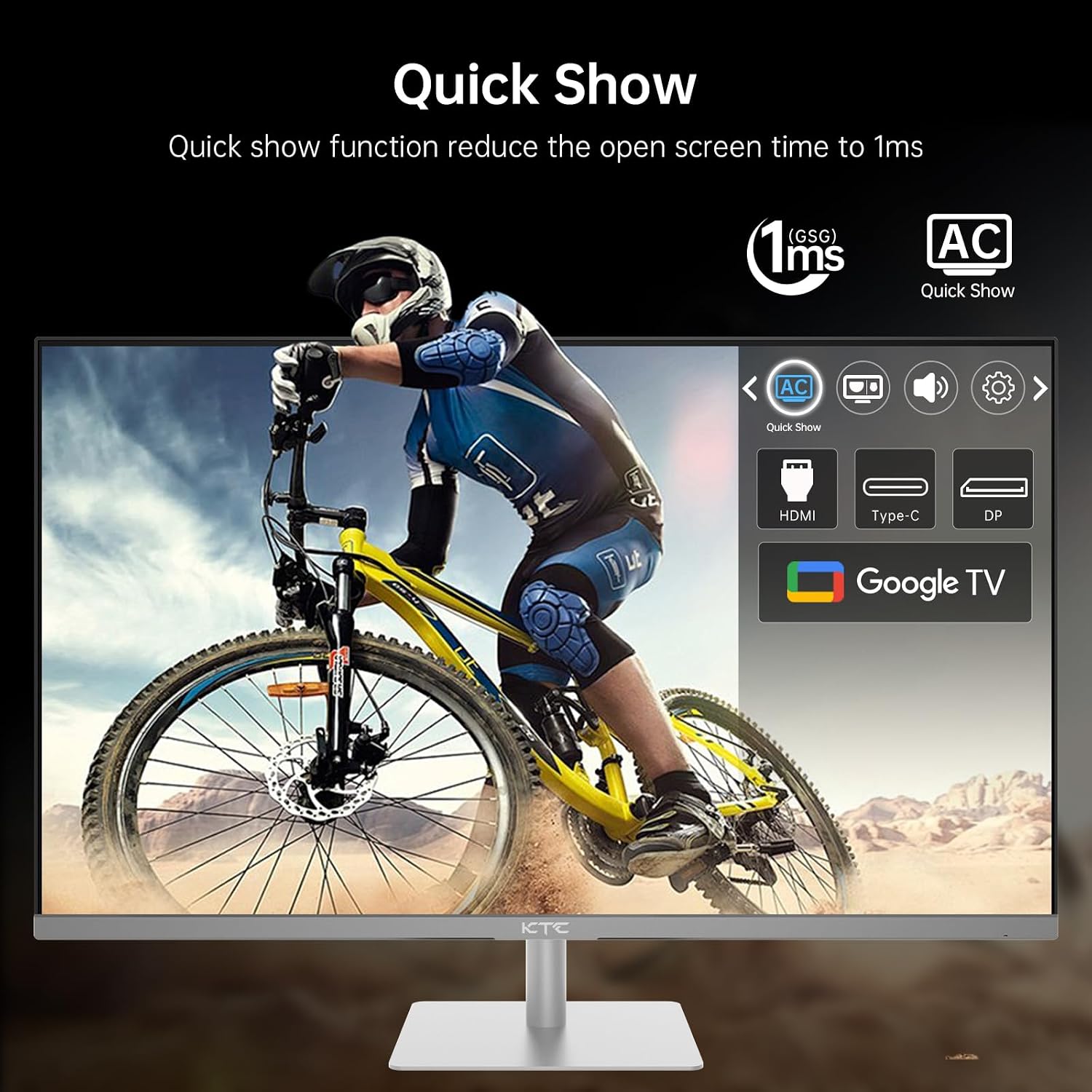 KTC 32 Inch 4K Smart Monitor with Google TV System UHD 3440x2560P Hey Google Voice Remote Netflix Licensed Dolby Audio HDR KVM Technology WiFi Bluetooth 65W PD Type C Fast Charger VESA Support