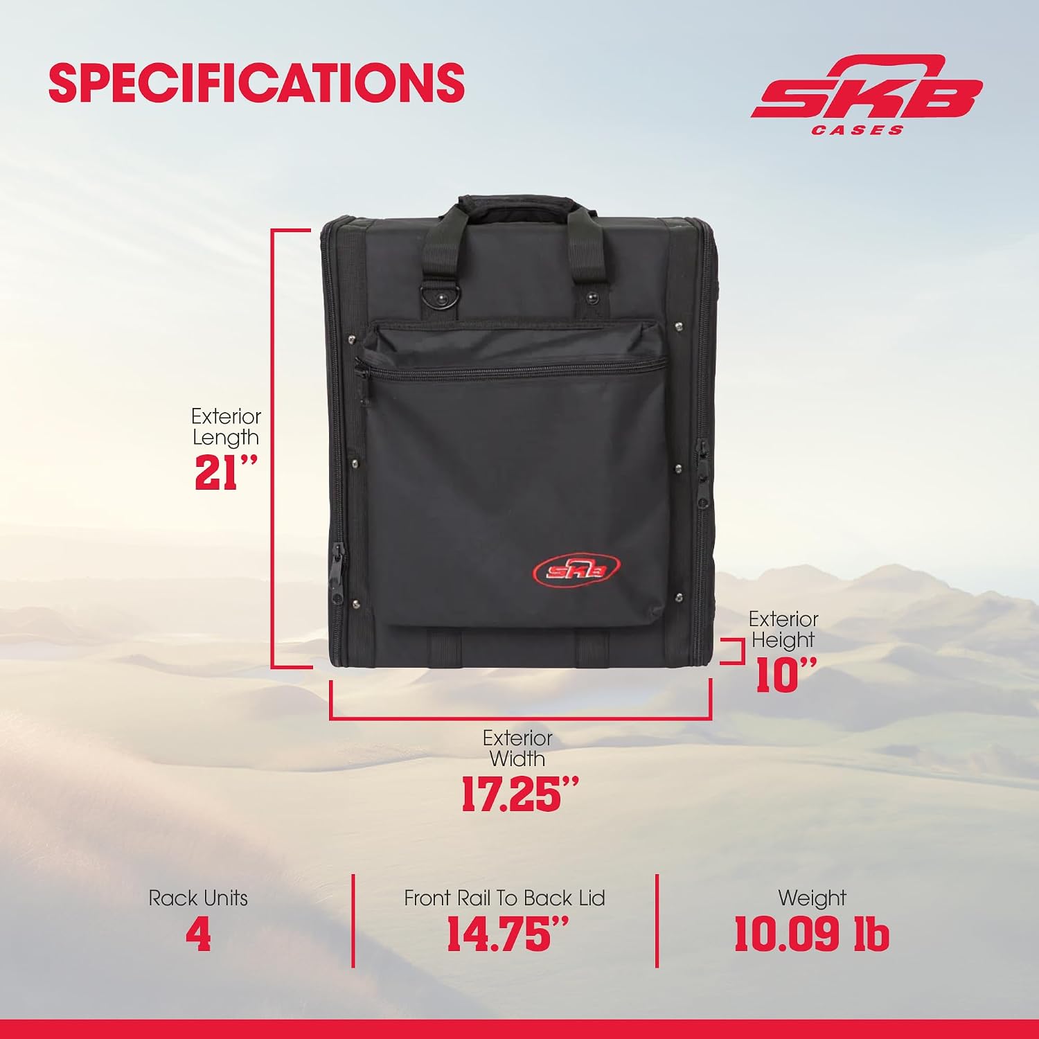 SKB Cases 4U Soft Rack Case for Wireless Microphone Systems with Steel Rails, Heavy Duty Zippers, Outer Pocket and Shoulder Straps, Black