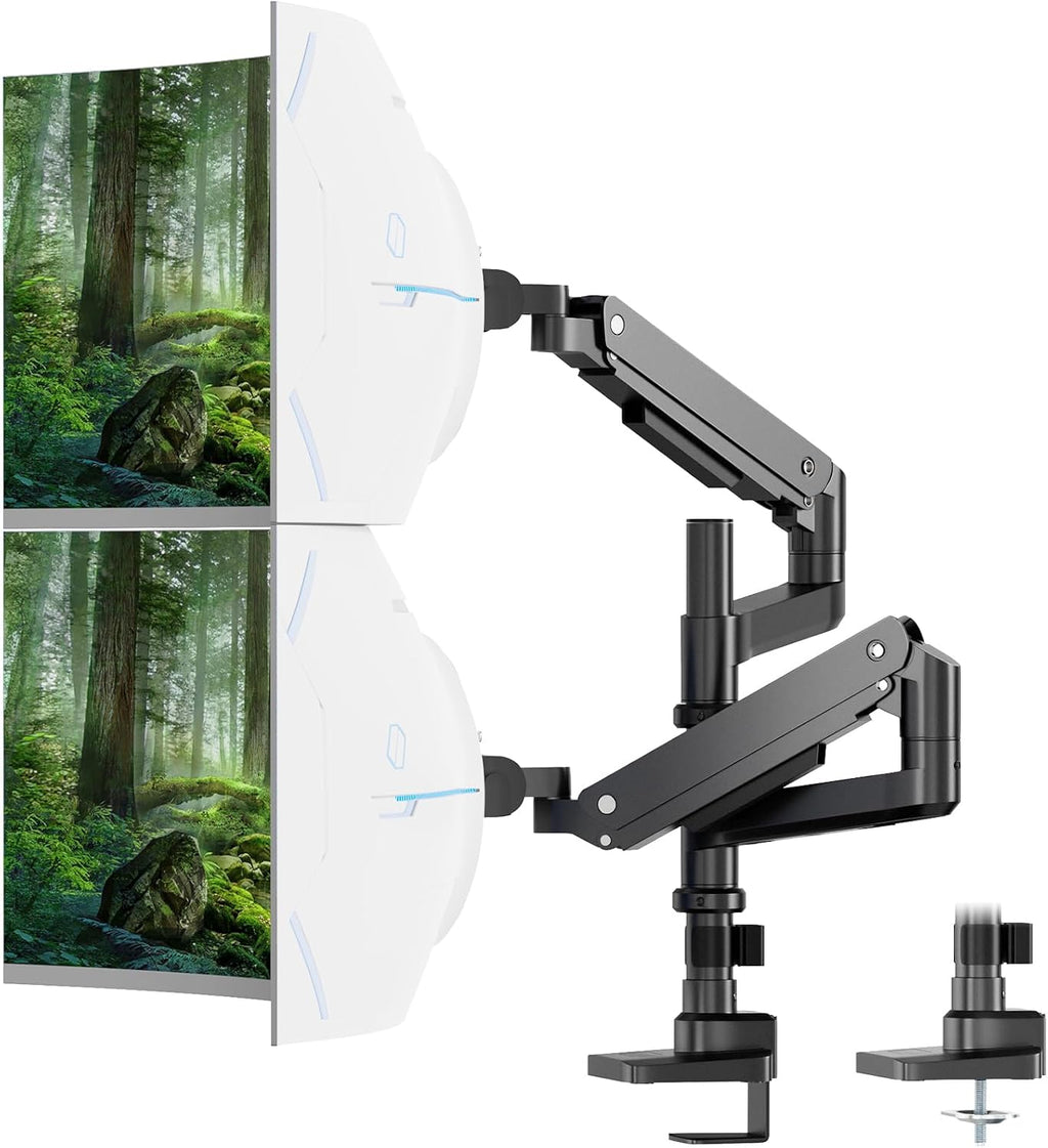 PUTORSEN 17-49 inch Premium Aluminum Heavy Duty Dual Monitor Arm for Ultrawide Screens up to 44lbs, Vertical Stacked Dual Monitor Desk Mount, Full Motion Dual Vertical Monitor Mount, VESA 75/100,Black