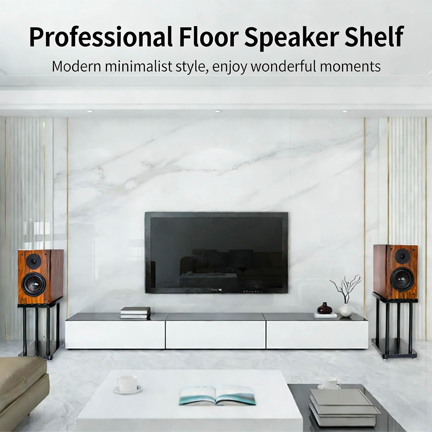 Modern Minimalist Black Speaker Stand Home Audio Dual Shelf Rack Multi-Functional Universal Various Audio Equipment(26 * 20 * 21cm)