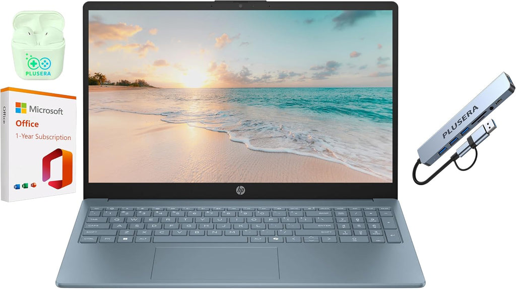 HP 15.6' LED Business & Student Laptop, 16GB RAM 640GB Storage (128GB UFS+512GB Docking Set), Quad-Cores Intel Pentium, Windows 11 S with 1-Year Microsoft Office 365 Included, PLUSERA Earphones