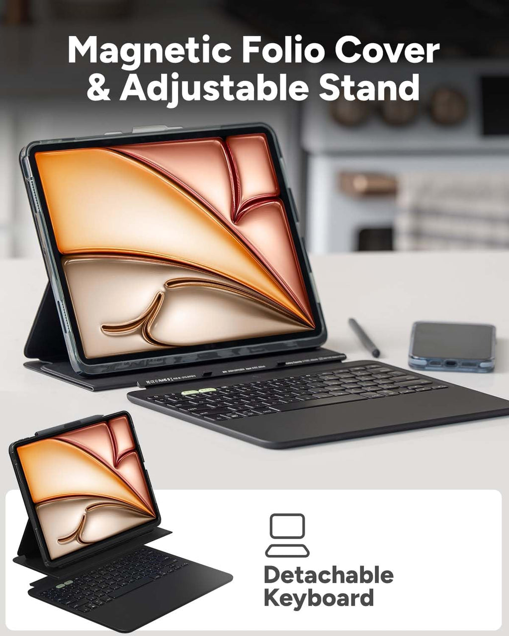 ZAGG Pro Keys 2 iPad Air 13' (M4)/ (M3)/ (M2) Keyboard Case - Wireless Keyboard & Detachable Folio Case | Laptop-Style Backlit Keys, Multi-Pairing Bluetooth, 6.6 ft Drop Protection