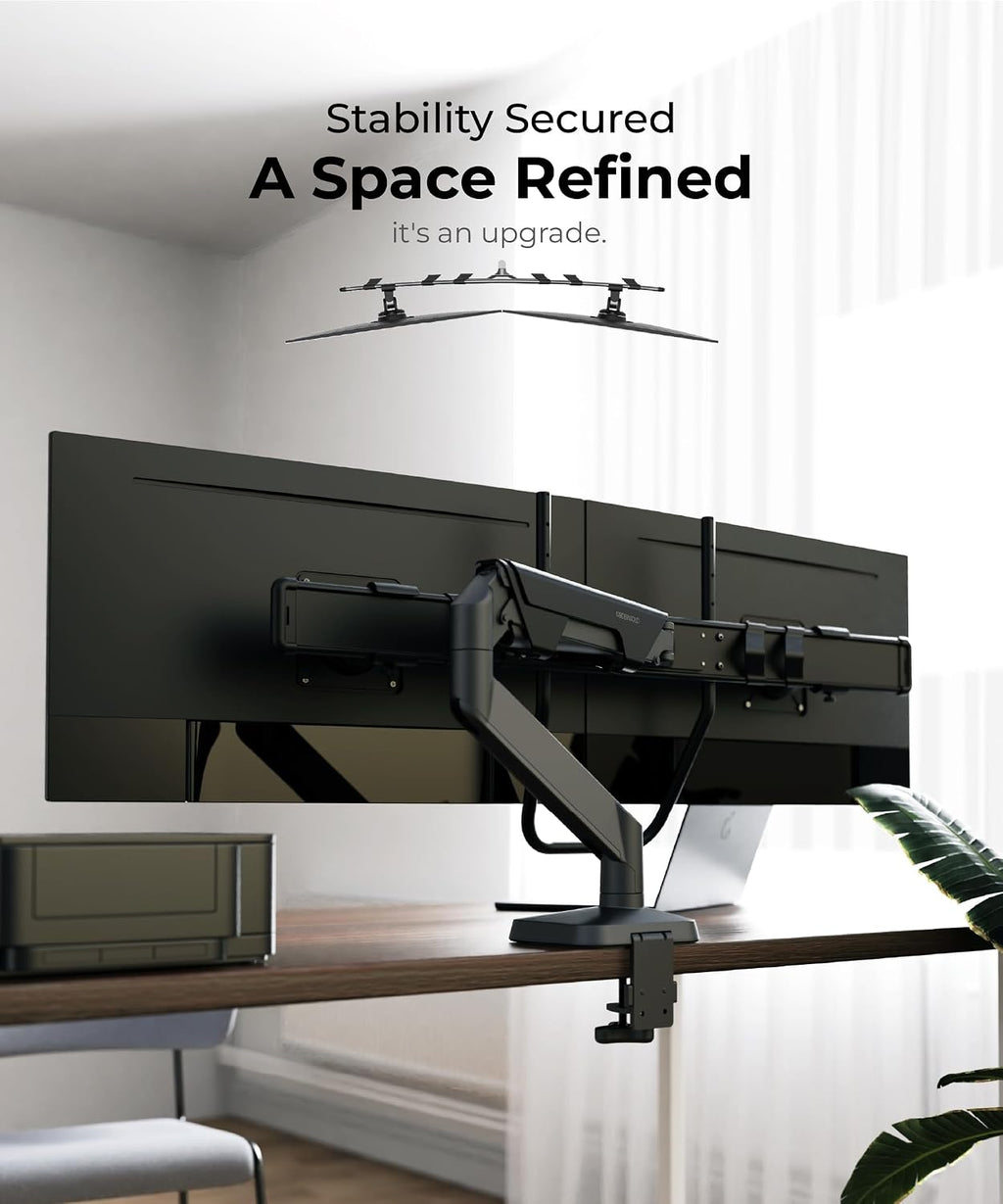 Modernsolid Dual Monitor Arm Desk Mount with Gas Spring, Fits 17–32 inches Screens up to 33 lbs, VESA 75x75/100x100, Crossbar Handle for Easy Adjustment, Black