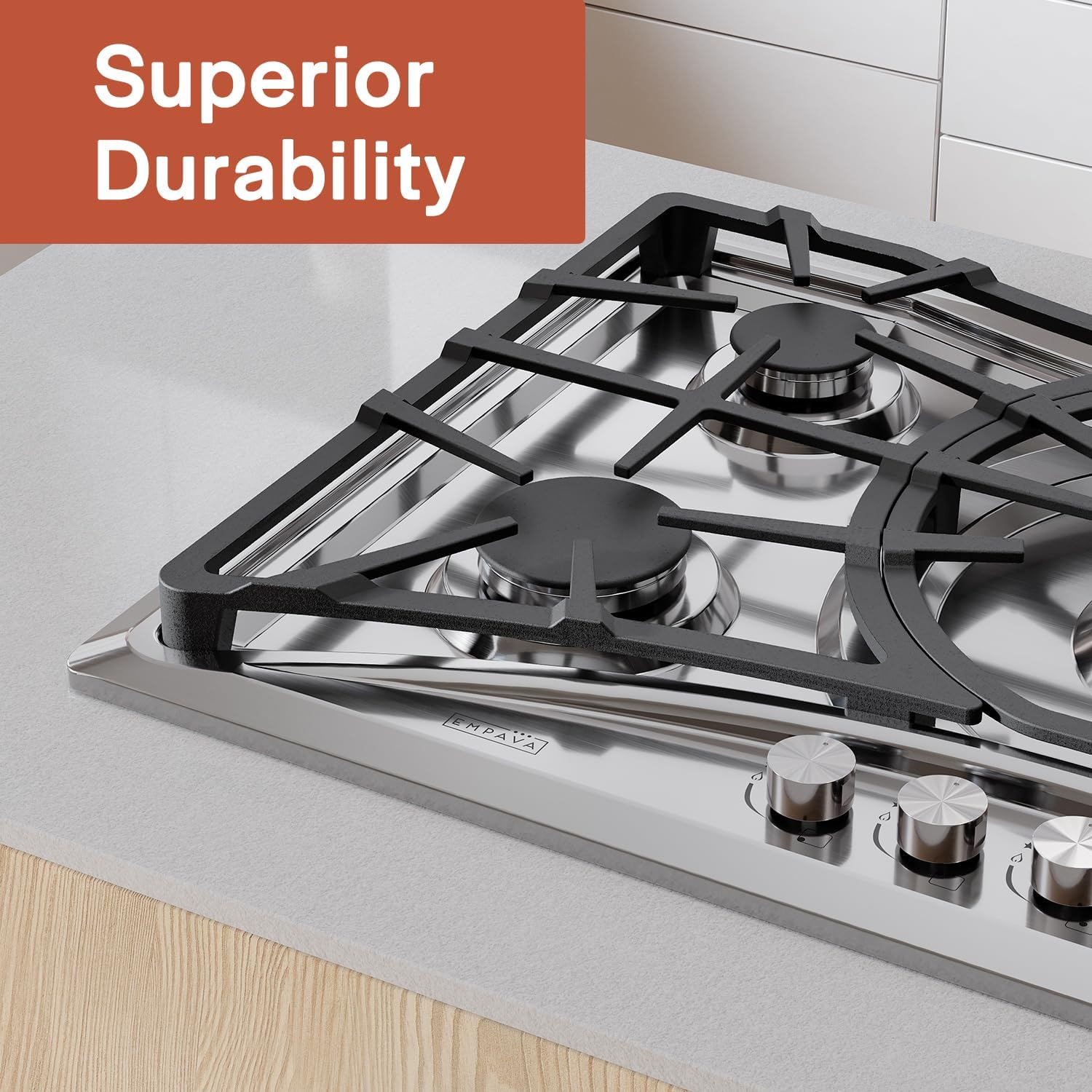 Empava 36 in. Gas Stove Cooktop with 5 Italy Sabaf Sealed Burners NG/LPG Convertible in Stainless Steel EMPV-36GC22