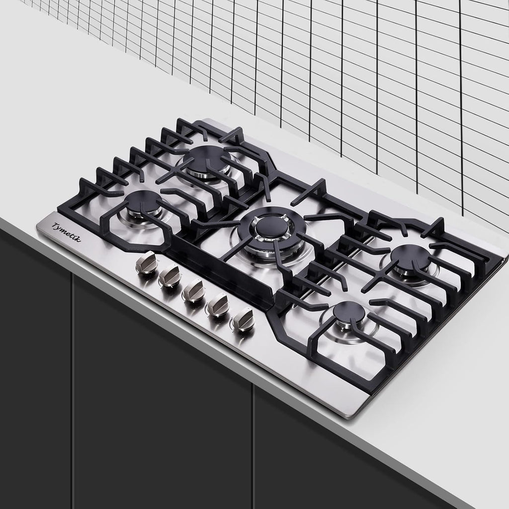 Gas Cooktop 30 Inch, 5 High Efficiency Burners Gas Stovetop Stainless Steel Built-in Gas Stove Top Propane/Natural Gas Convertible Gas Hob