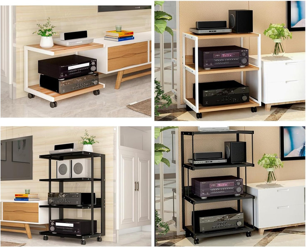 Rolling Display Cabinet - Mobile Media Stand & Audio Rack for Game Consoles, Stereo Equipment, TV Accessories - Corner Shelf with Ample Storage