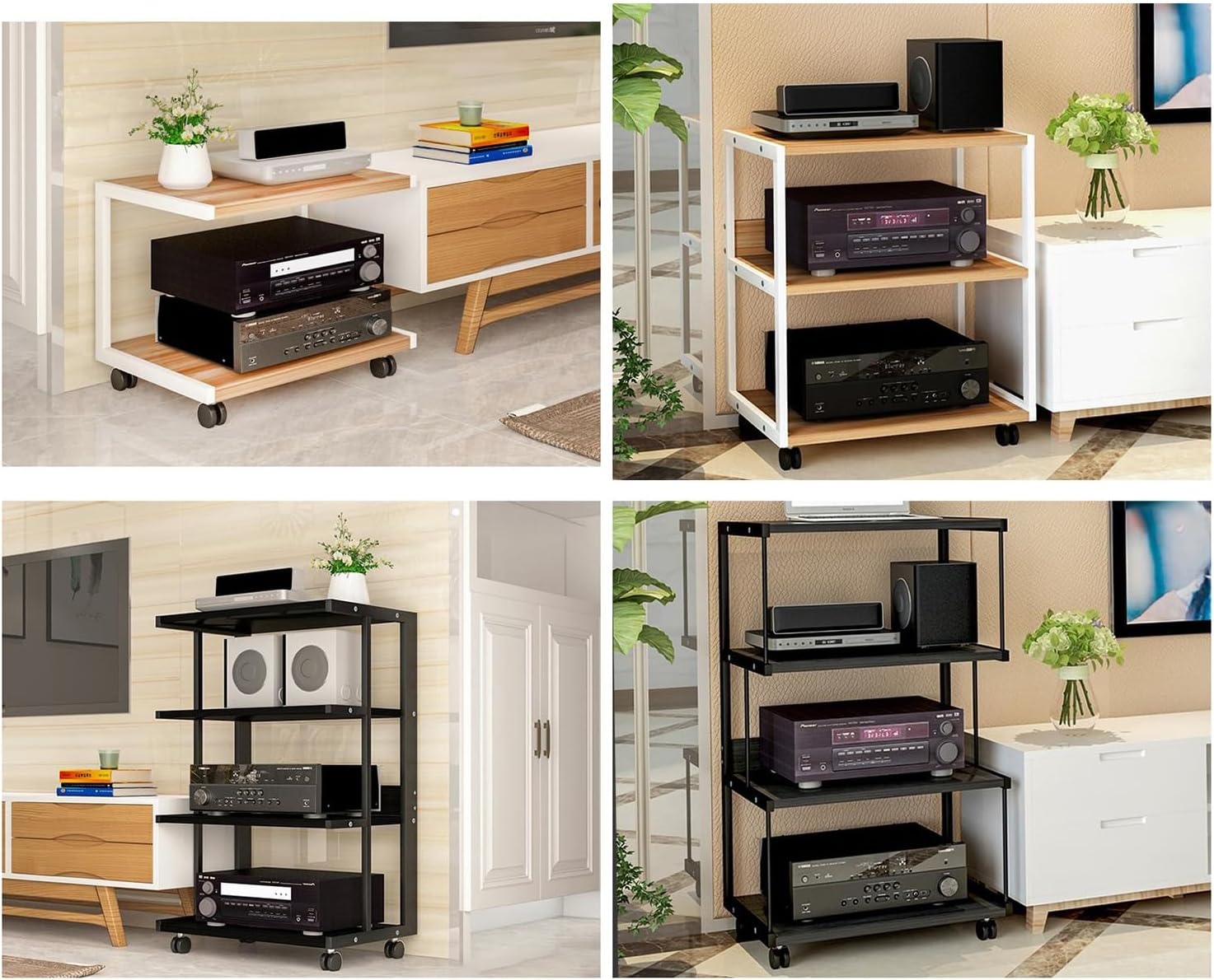 Rolling Display Cabinet - Mobile Media Stand & Audio Rack for Game Consoles, Stereo Equipment, TV Accessories - Corner Shelf with Ample Storage