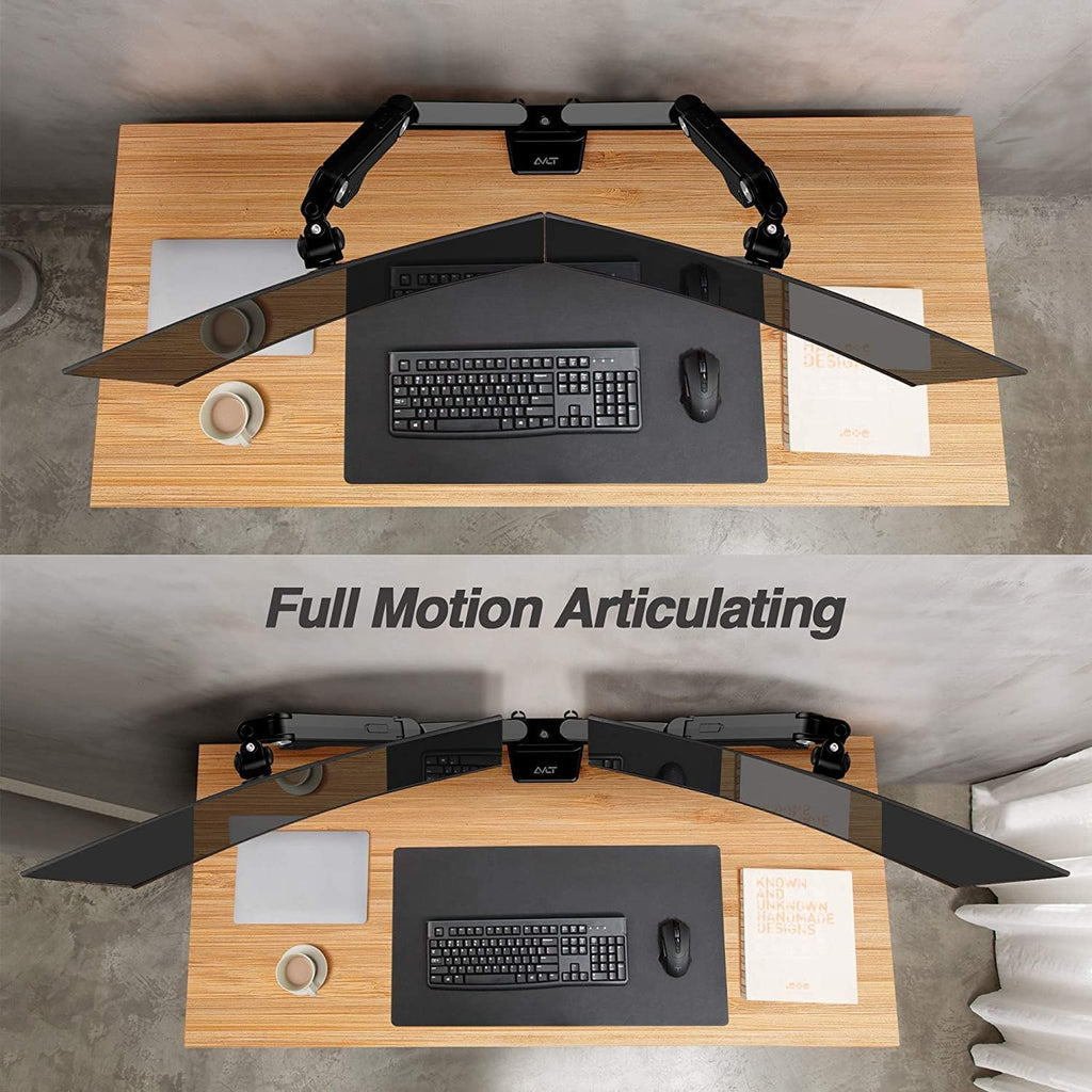 AVLT Dual Monitor Arm 17'-35' | Full Motion Desk Mount for 2 Flat/Curved Screens | Height Adjustable Swivel Tilt Rotation | Heavy-Duty VESA Mount with C-Clamp/Grommet & Cable Management – Black