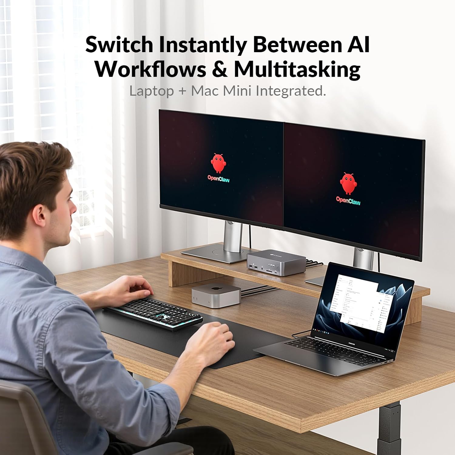 AV Access KVM Switch Dock 2 Monitors 2 Laptops, 4K KVM Switch Dual HDMI Monitor, 2 USB-C MST Ports, 60W PD for Each PC, 1G Ethernet, EDID Emulation, 2K@144Hz,1080P@240Hz,Ideal for Home Office & Gaming