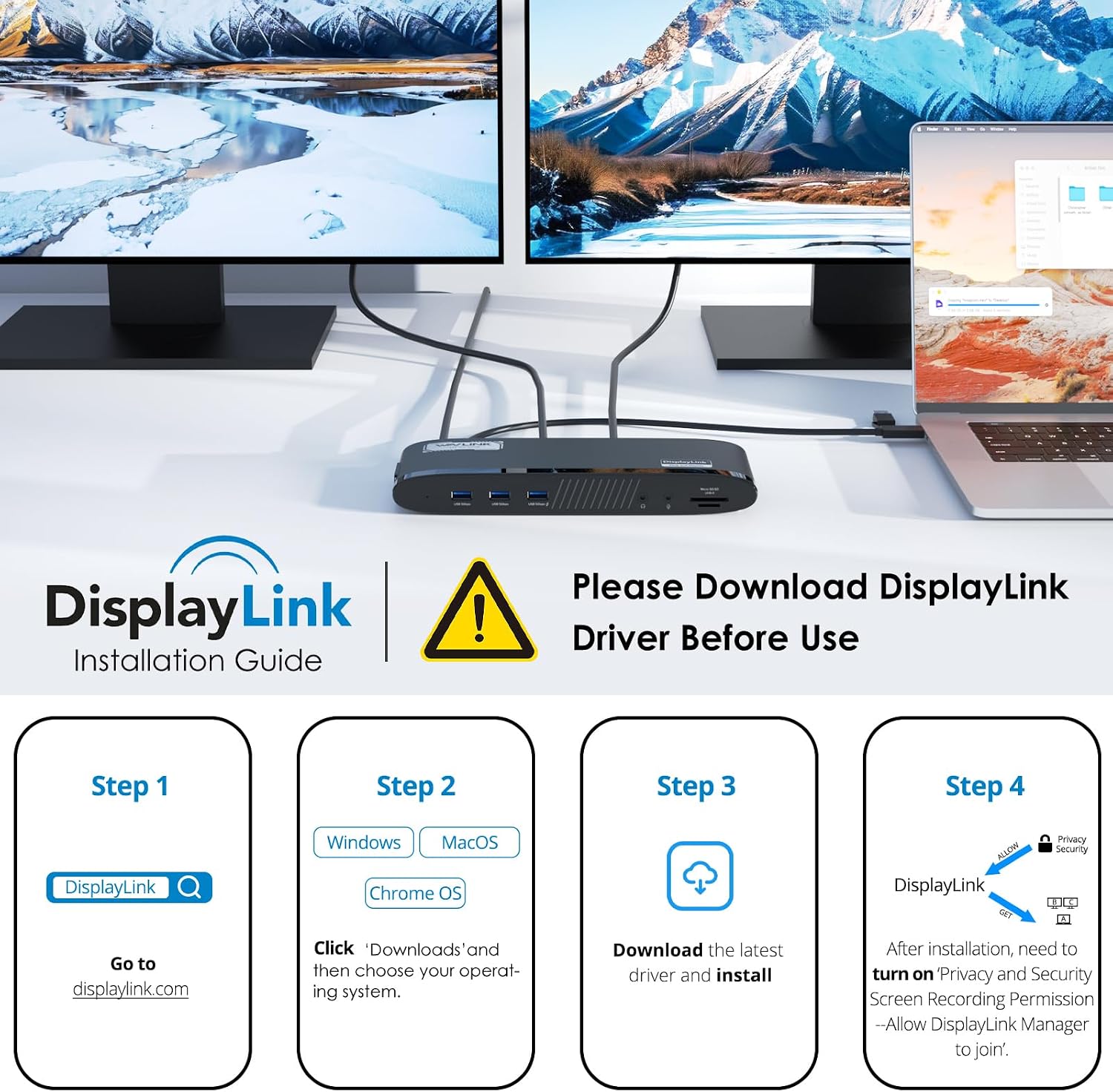 WAVLINK Docking Station, DisplayLink Dock with 3 Monitor for Mac & Windows, 13-in-1 with 100W Charging, 3 HDMI, 5 USB Ports, Ethernet, SD/TF, Audio