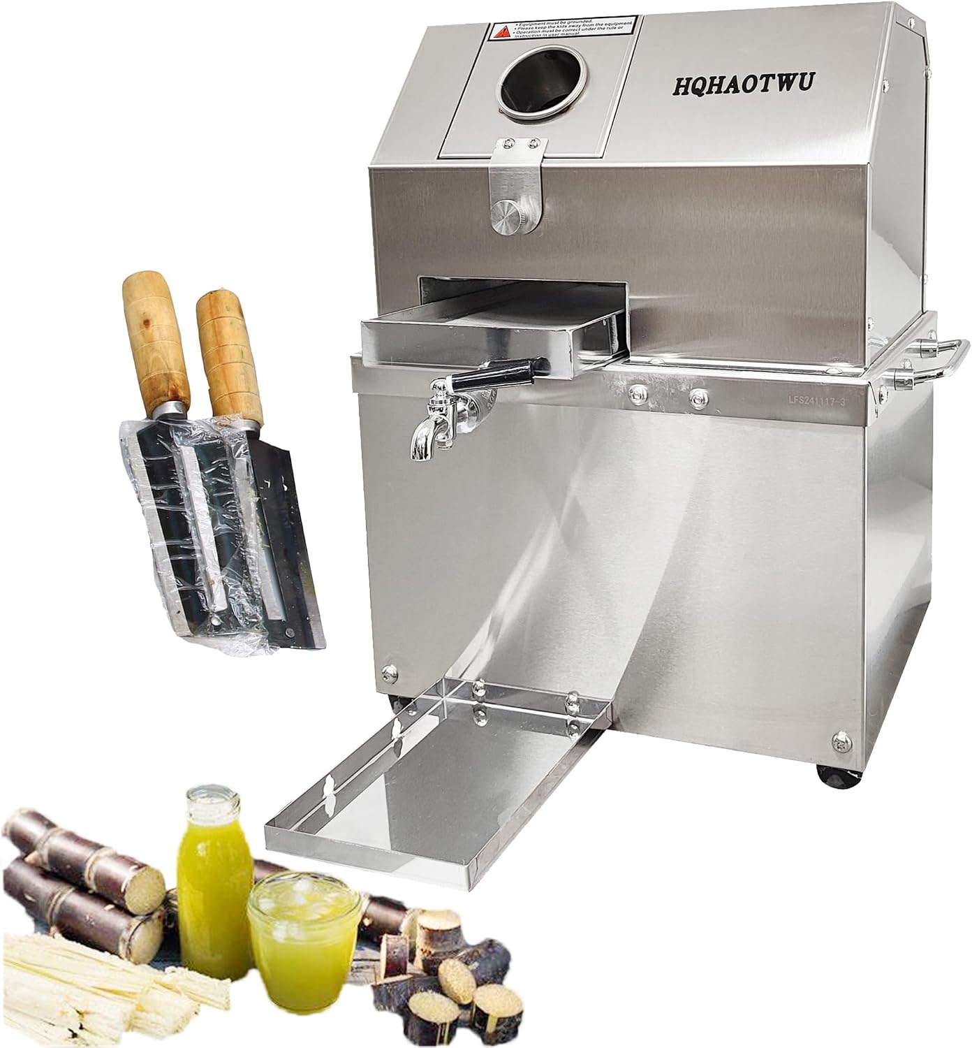Sugarcane Juicer Electric Sugarcane Press Desktop Sugarcane Ginger Sorghum Stalk Press Sugarcane Juice Extractor 3 Stainless Steel Rollers Juice Press Machine 300Kg/H with 2 Knives 110V