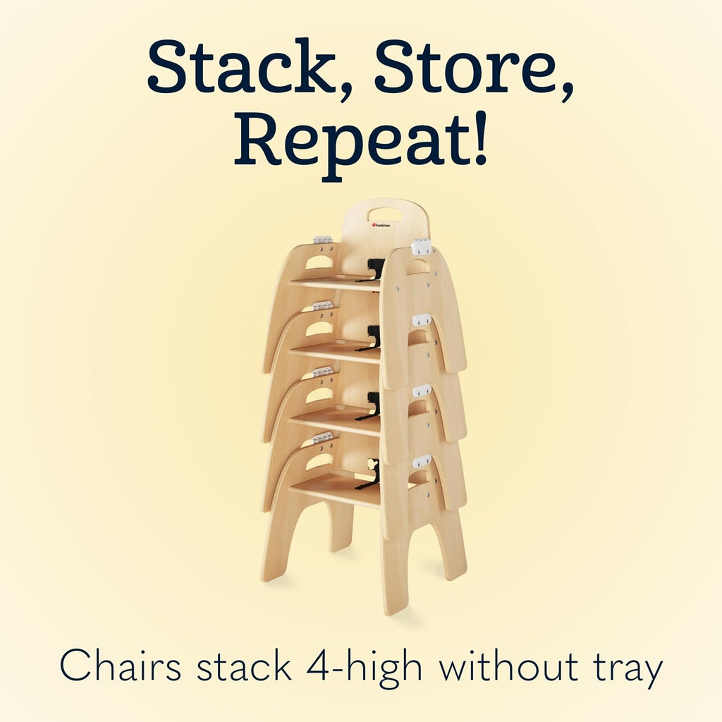 Foundations Easy Serve 7' Wood Feeding Chair for Toddlers, Adjustable Harness, Removable Dishwasher Safe Tray, 'No Tip' Base, Baltic Birch Plywood