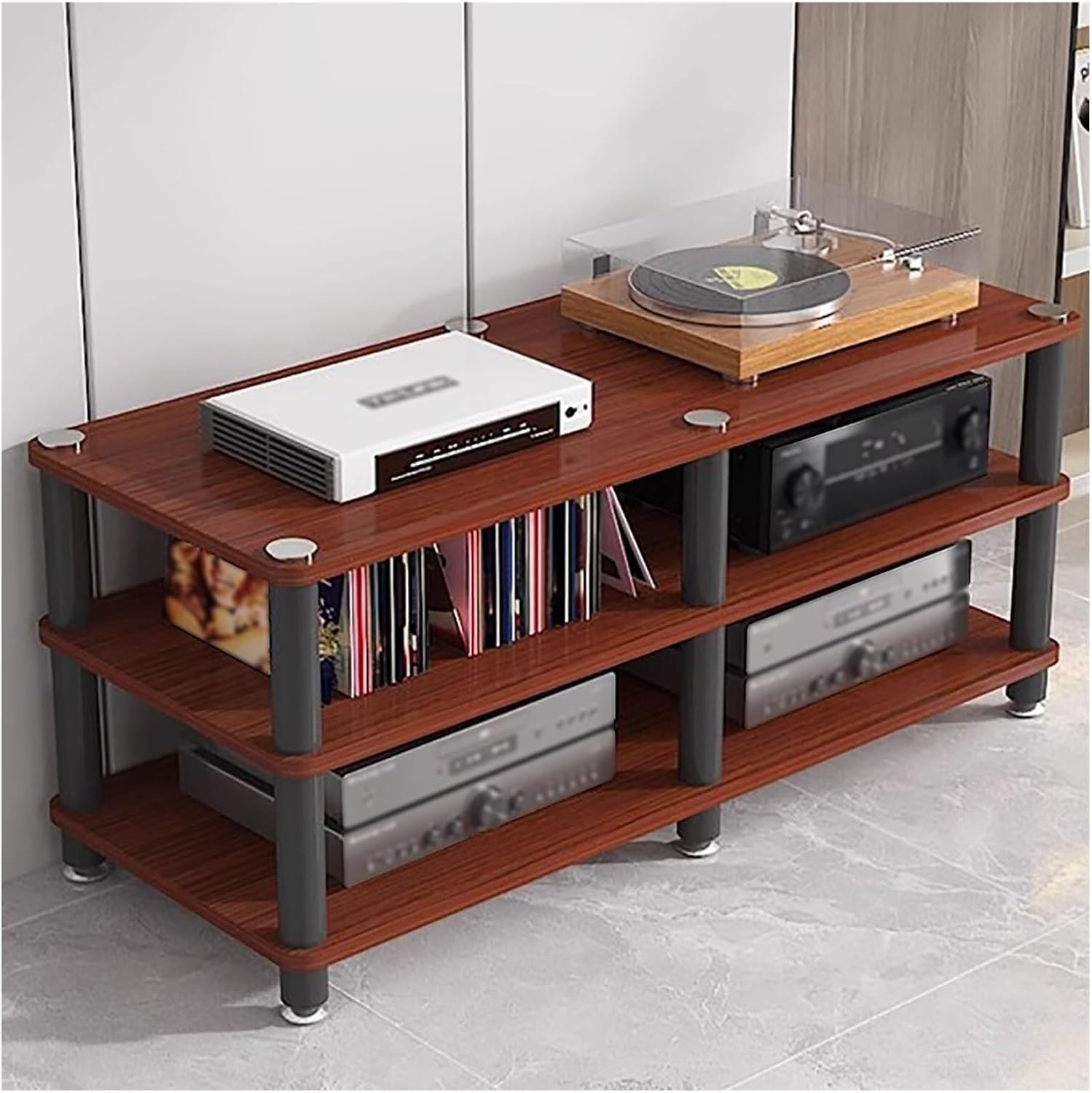 Audio Video Equipment Tower Rack, Stereo Cabinet, Turntable Receiver Stand, Home Office Media TV Component Storage Unit