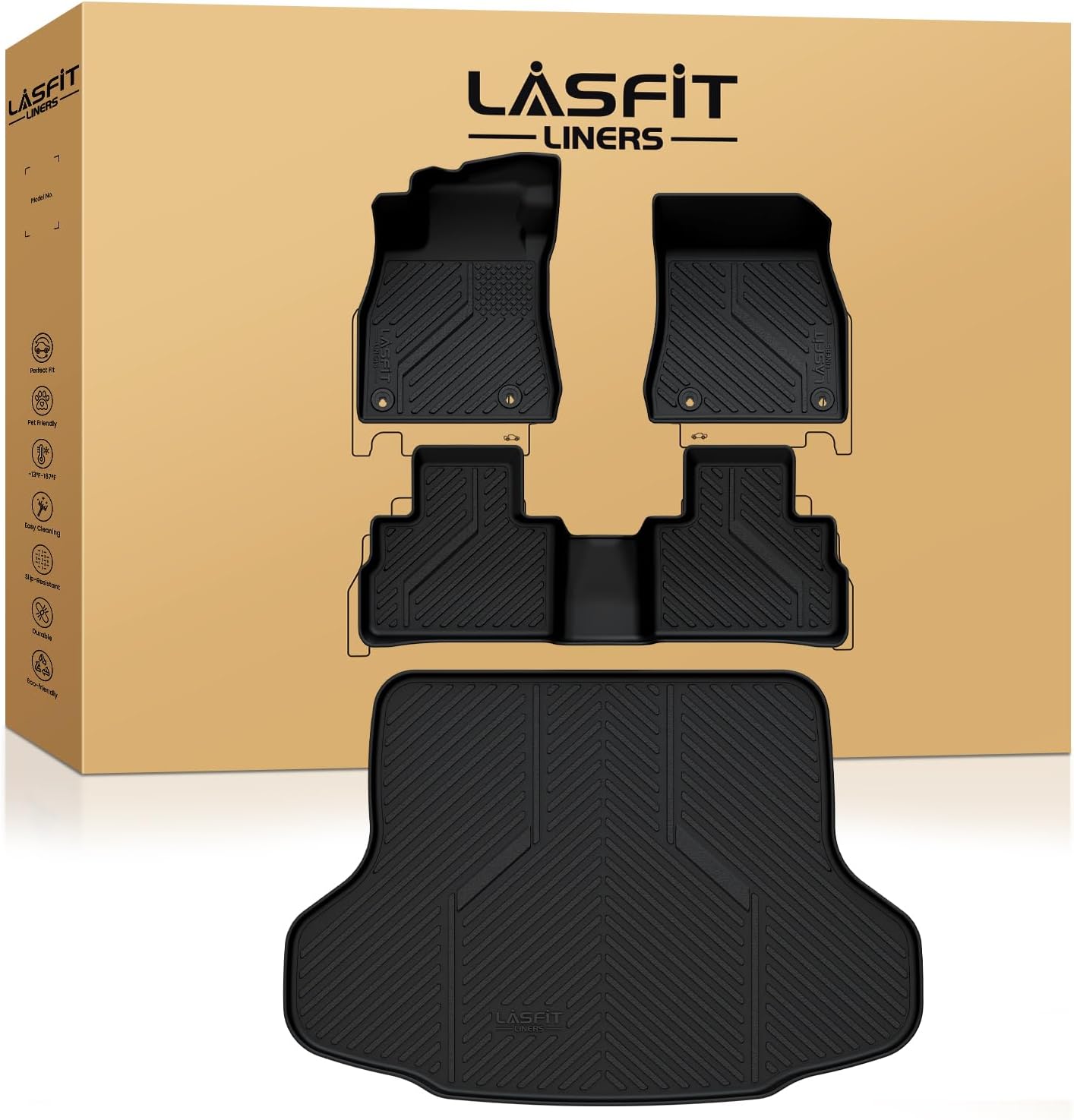 LASFIT Floor Mats & Cargo Mat for Nissan Sentra 2022-2025, Custom Fit TPE All Weather Easy Clean Durable No-Curling Floor Liners for Sentra 2025 2024 2023 2022 Car Mats & Trunk Mat, Black
