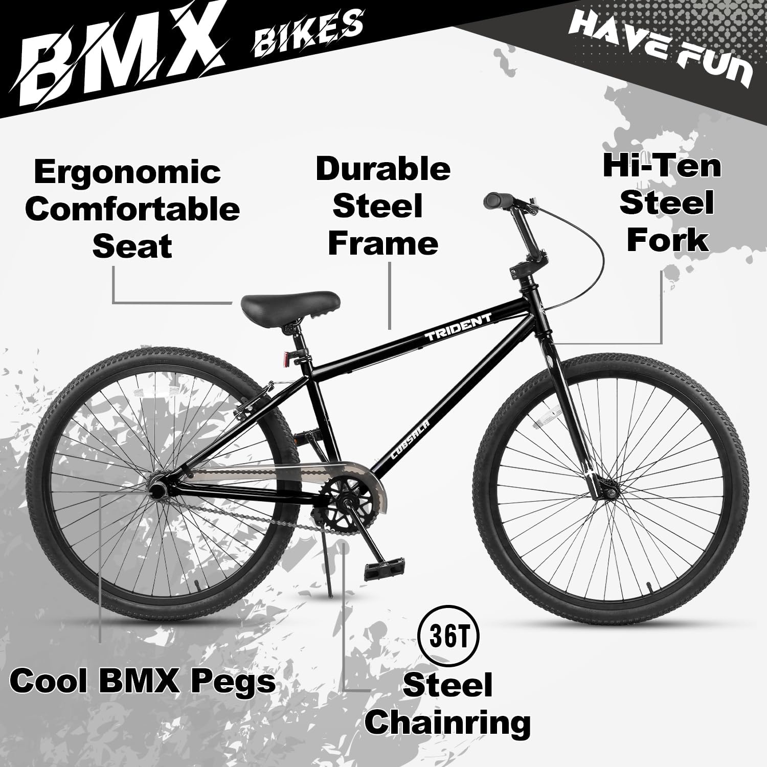 cubsala 20 24 26 Inch BMX Race Bike Trident Bicycles Beginner-Level to Advanced Riders with 2 Pegs, Multiple Colors