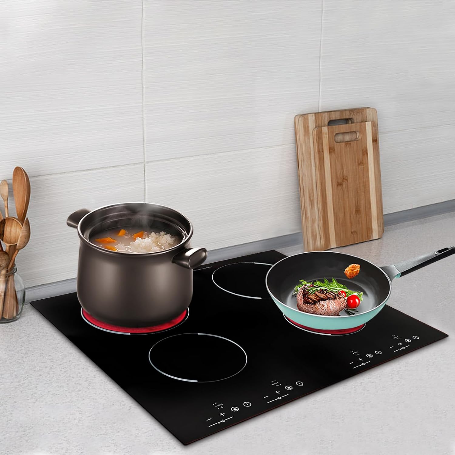 Built-in 4 Burners Electric Stove Electric Cooker Hob Cooktop, 3000W Power, 9 Heat Settings, Sensor Touch 110V