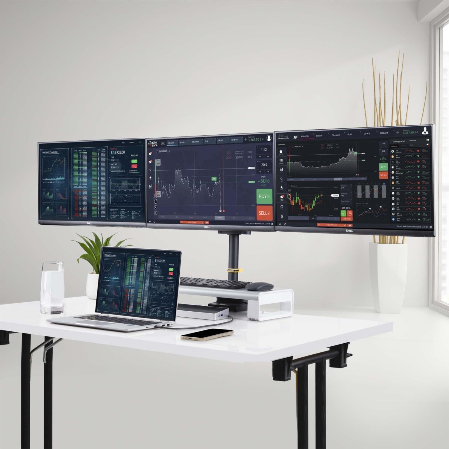 StarTech.com Desk Mount Triple Monitor Arm for Up to Three 27in Screens, VESA 75x75/100x100, Mechanical Spring Arm