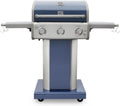 Kenmore 3-Burner Propane BBQ Grill, 30,000 BTUs Gas Grill with Cast Iron Cooking Grates, Folding Side Tables & Wheels, Outdoor Grill with Tool Hooks, Azure Blue
