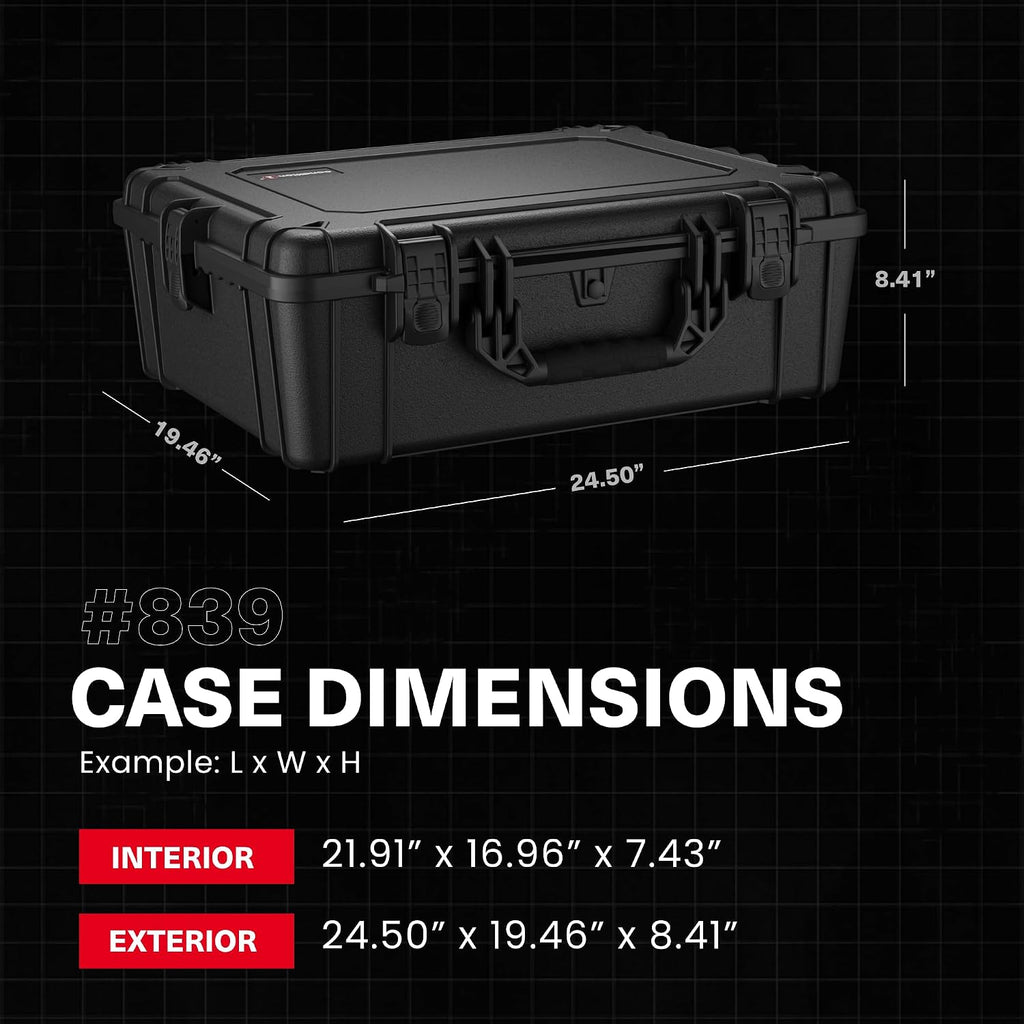 Condition 1 25' Large Waterproof Hard Case Model 839 with Foam, Portable Protective Storage Box for Travel, Hunting, Military, Tactical, Made in USA, 24.50'x 19.46'x8.41' Red
