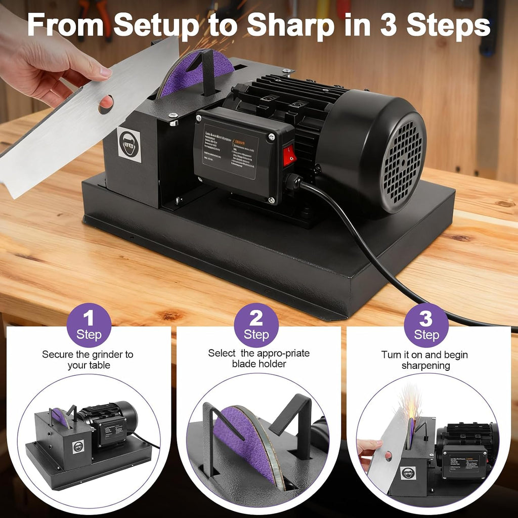 Lawn Mower Blade Sharpener, 2/3HP 500W Lawnmower Blade Bench Grinder with 7-inch Zirconium Corundum Sandpaper Wheel, Bench Mower Sharpening Machine for Various Lawn Mower Blades