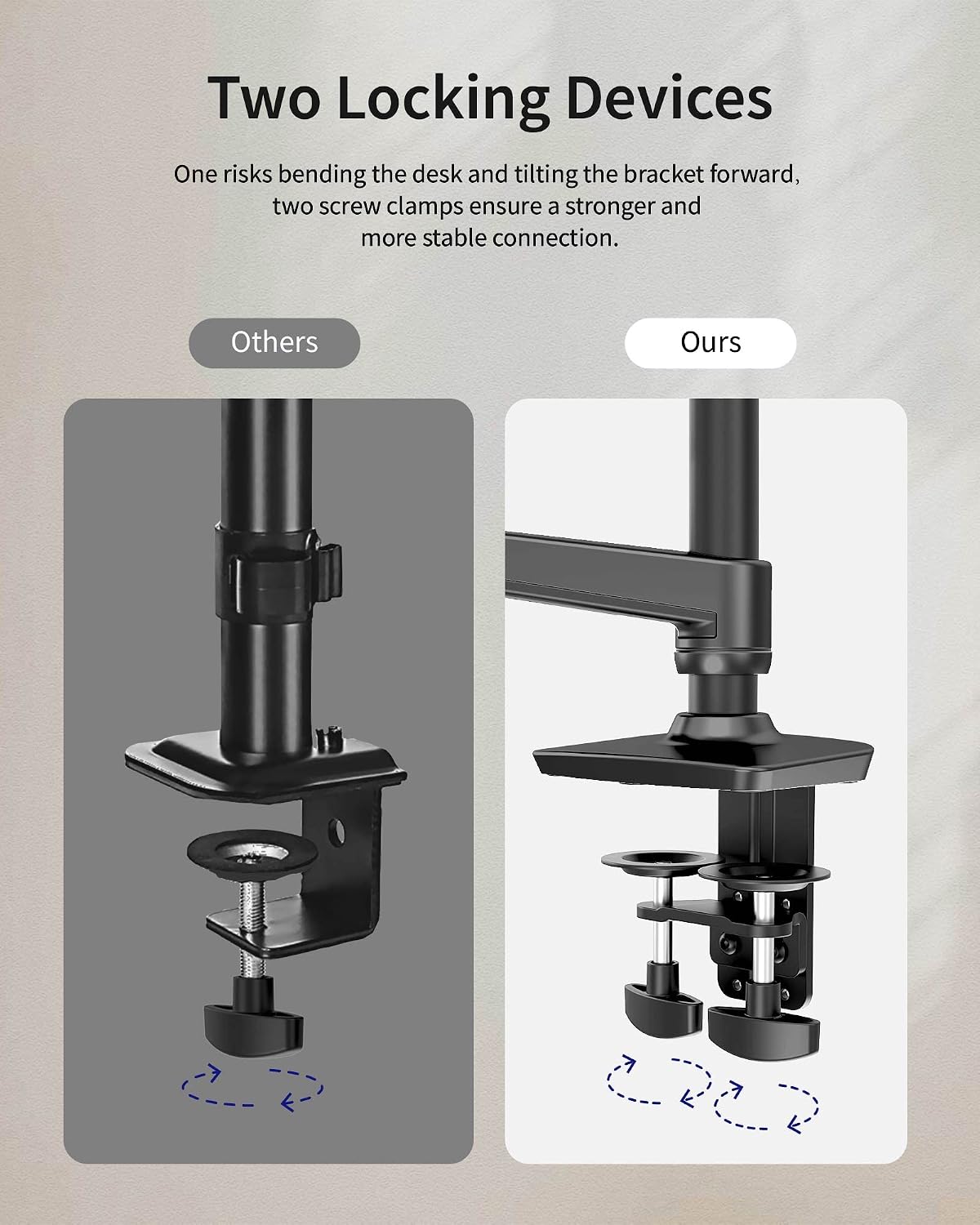 Ergounion Dual Monitor Mount, Holds Screens up to 40 Inches and 25 lbs, Fully Adjustable Dual Monitor Arm with C-Clamp and Grommet Base, Aluminum, Black