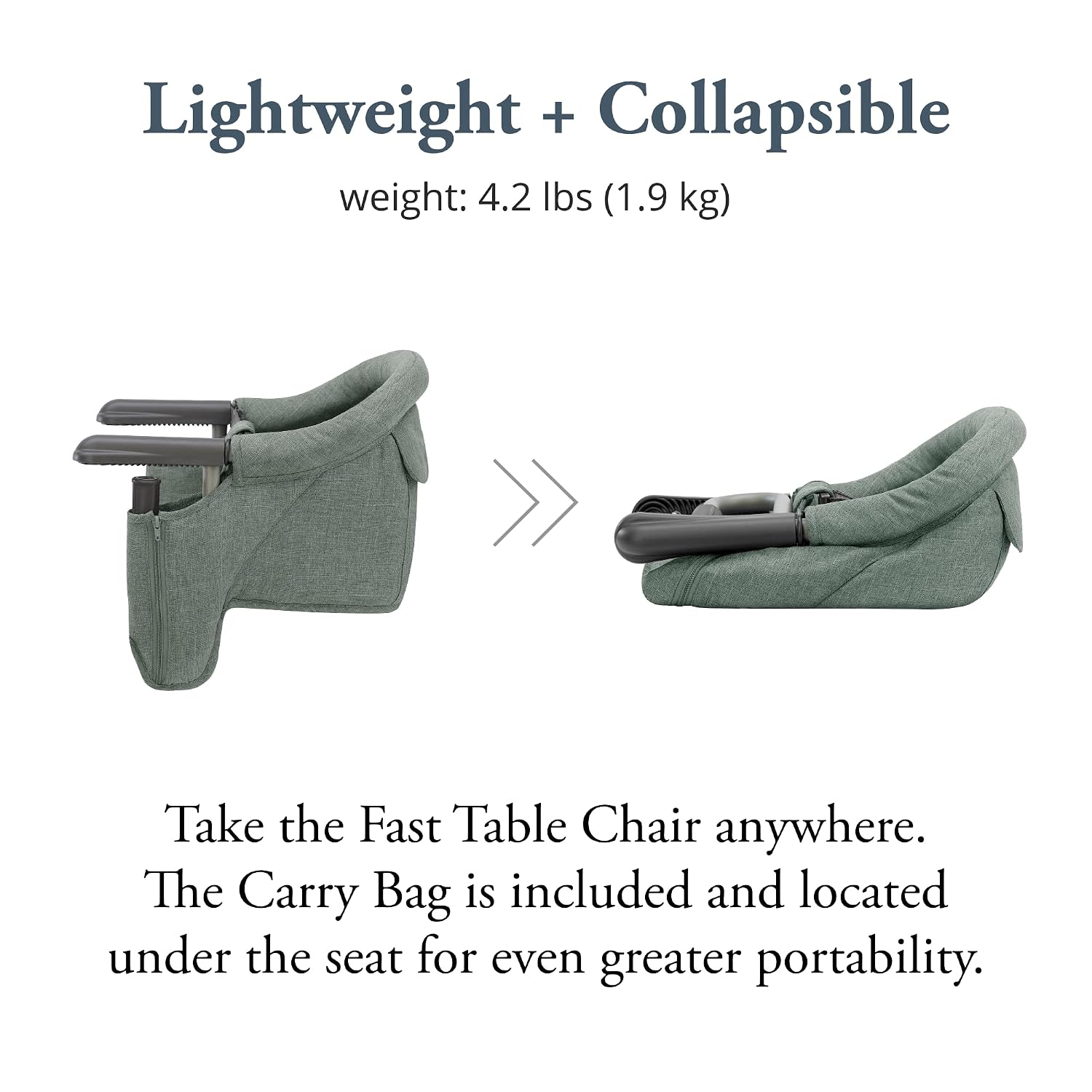 Inglesina Fast Table Chair - Pine Green Melange + Fast Dining Tray - Portable Baby High Chair - for Babies & Toddlers up to 37 lbs - Fits Tables 0.8'' to 3.5'' Thick - Compact - Travel Bag Included